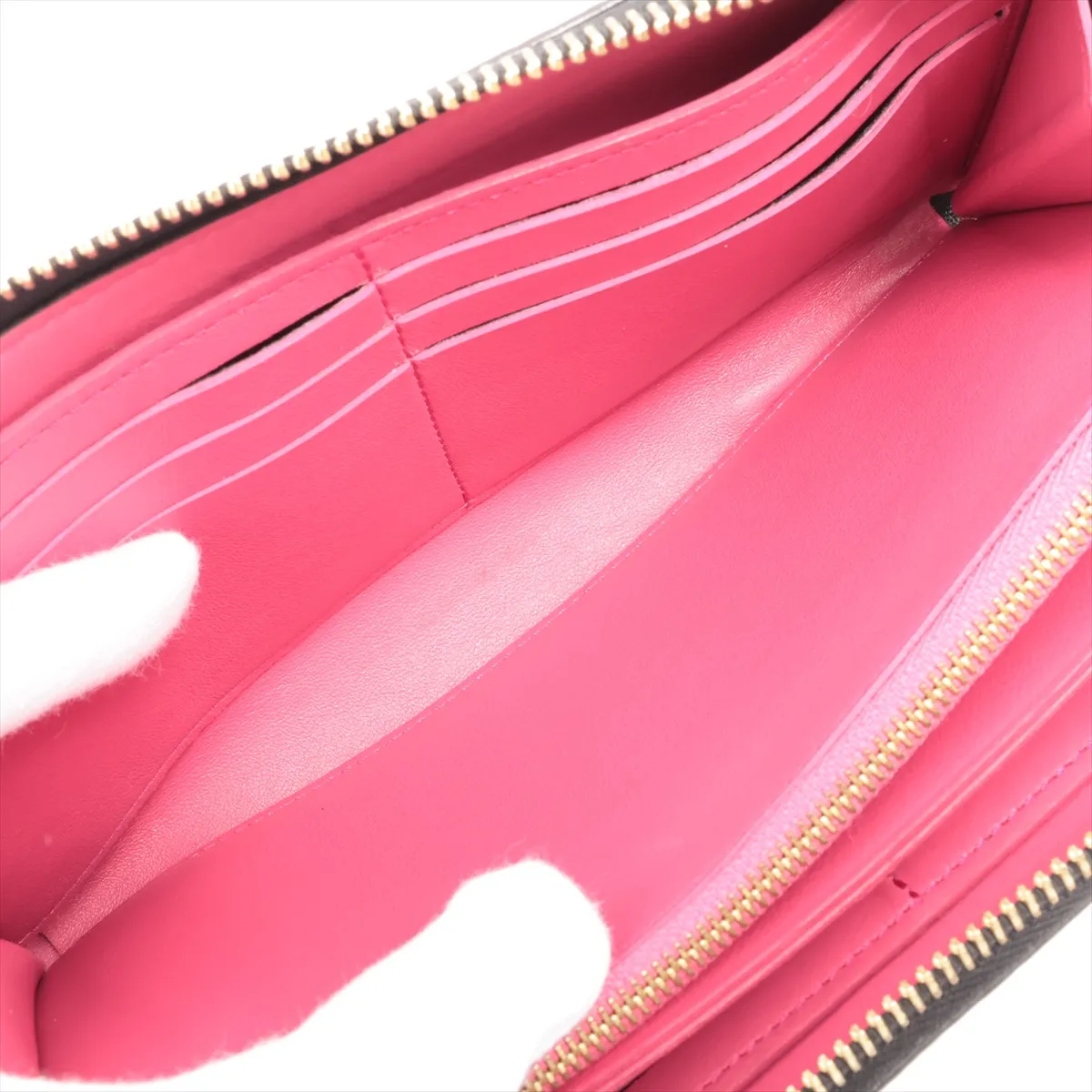 Taurillon Portefeuille Comet M63102 MI1149 Noir x Hot Pink Round Zip Wallet — view 5