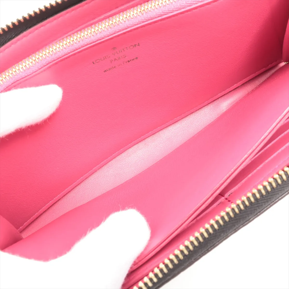 Taurillon Portefeuille Comet M63102 MI1149 Noir x Hot Pink Round Zip Wallet — view 6