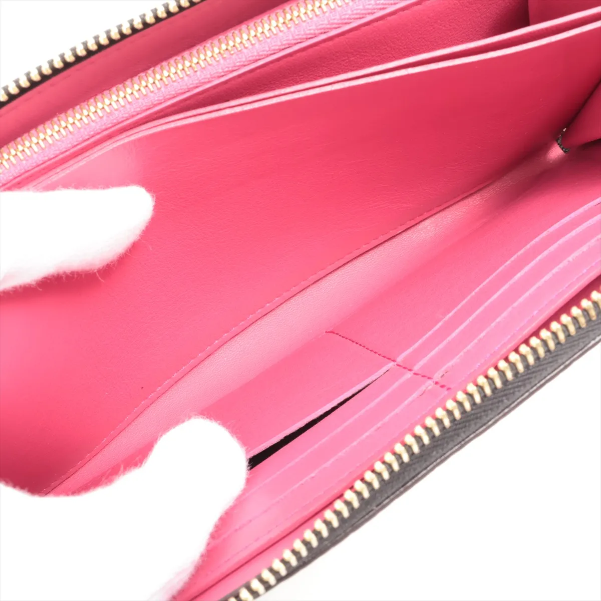 Taurillon Portefeuille Comet M63102 MI1149 Noir x Hot Pink Round Zip Wallet — view 8