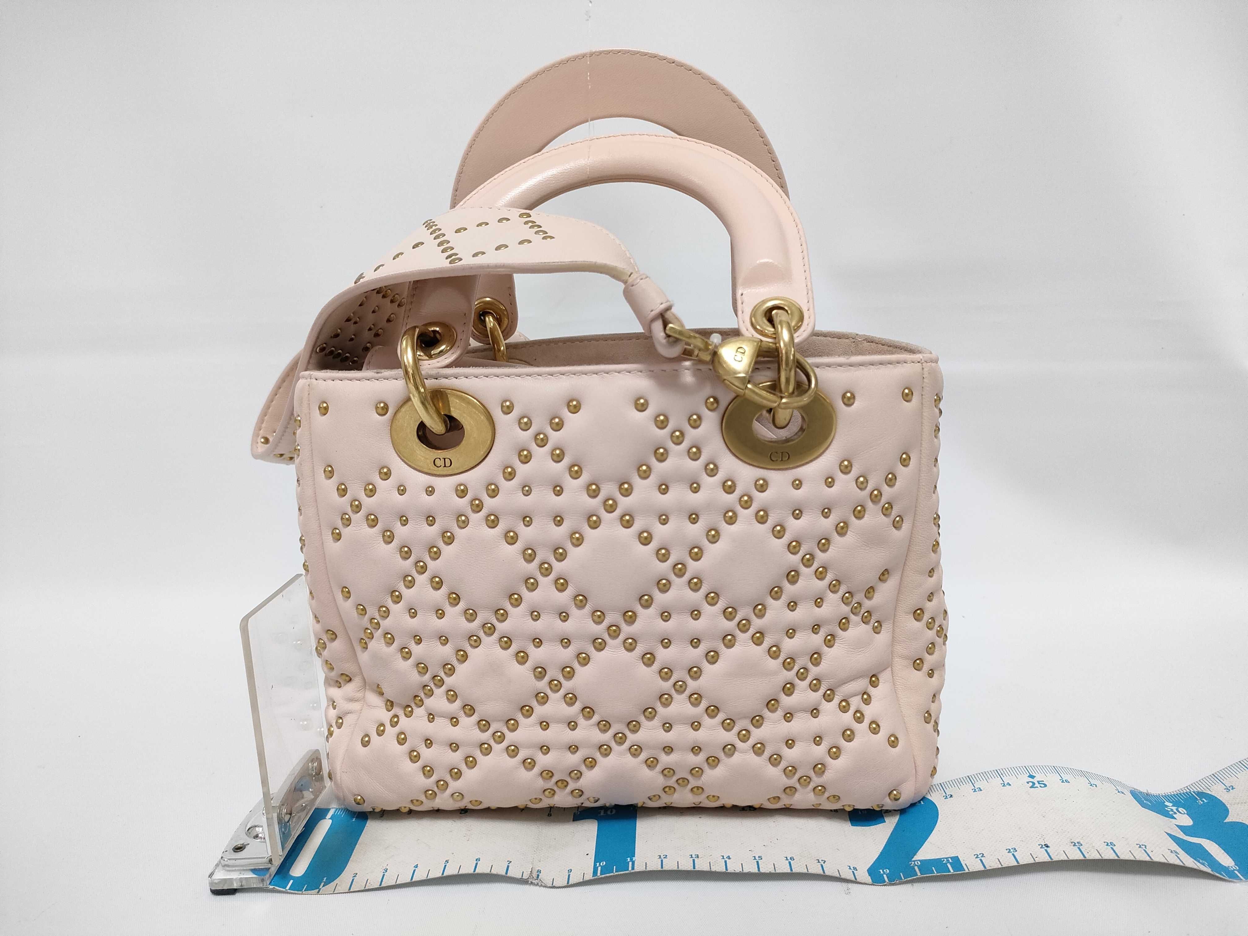 Lady Dior Supple Cannage Studded Strap Pink Leather Handbag — view 2