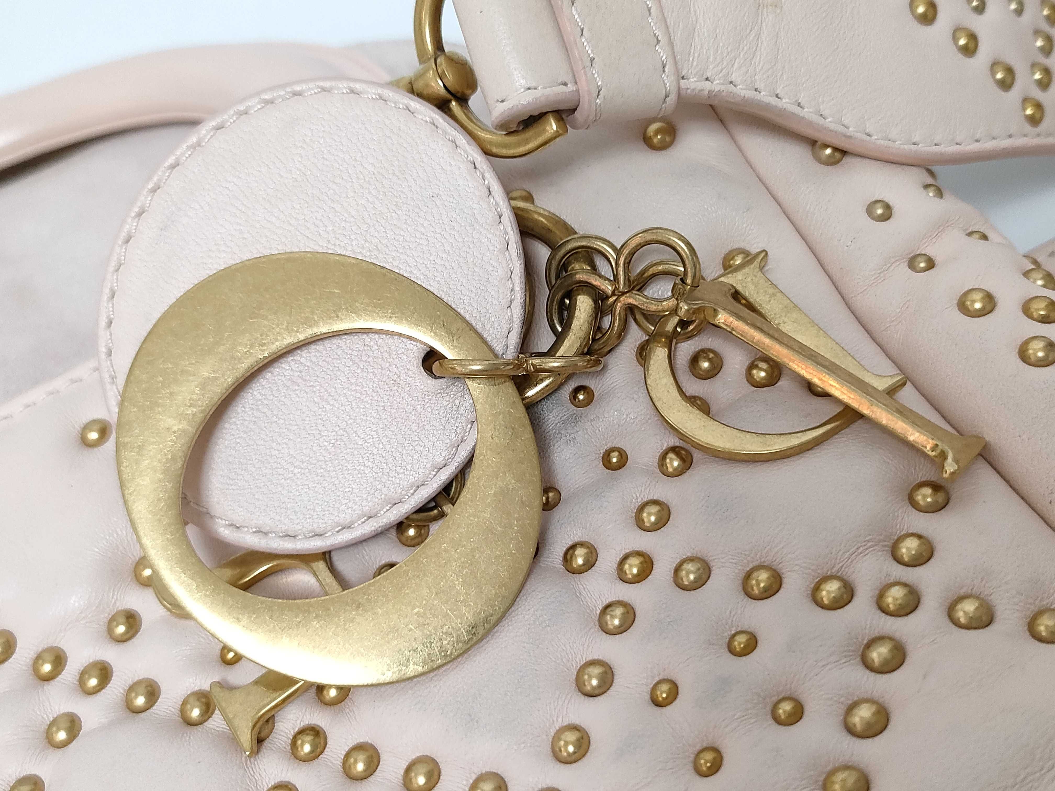 Lady Dior Supple Cannage Studded Strap Pink Leather Handbag — view 12