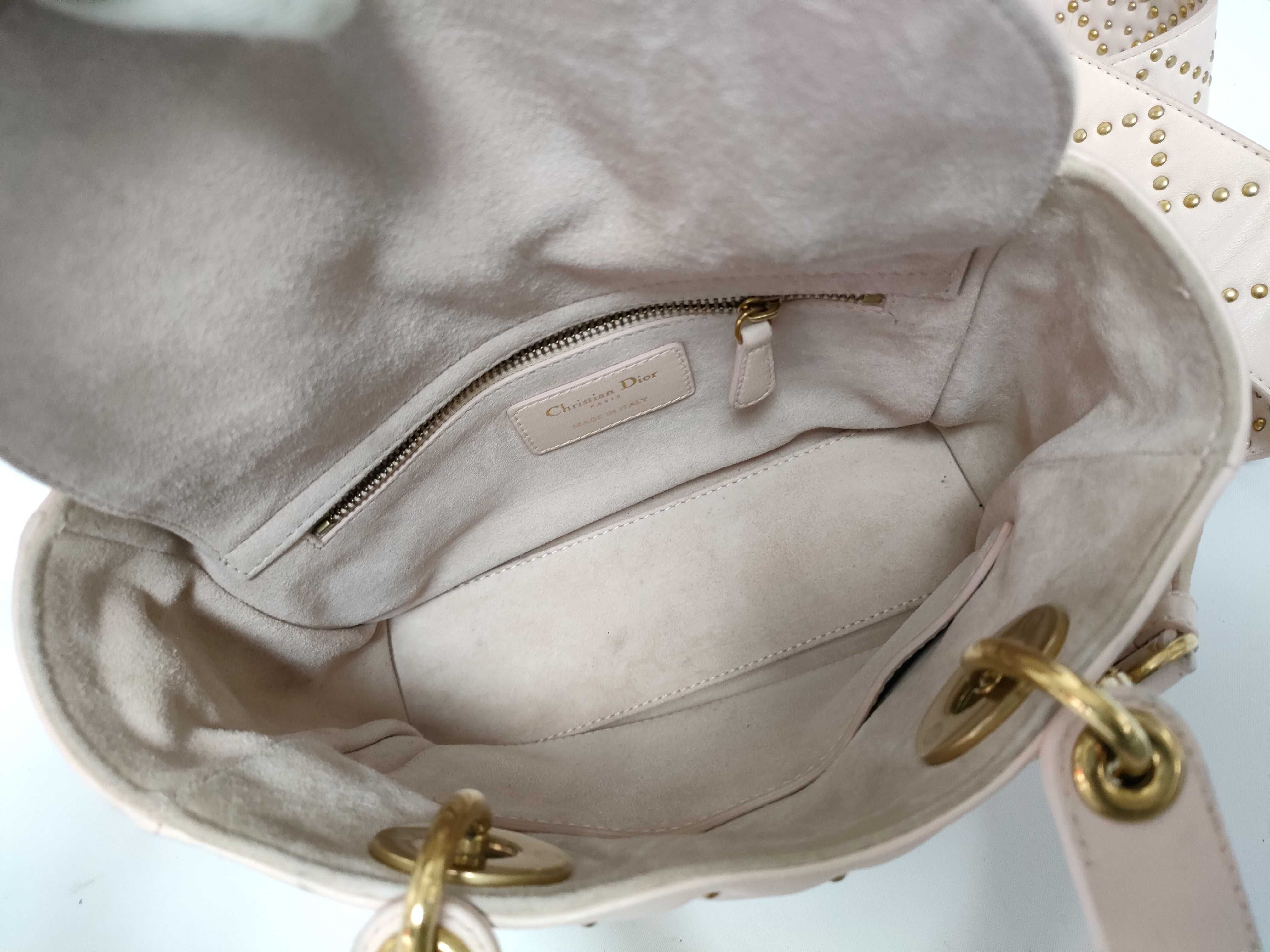 Lady Dior Supple Cannage Studded Strap Pink Leather Handbag — view 8