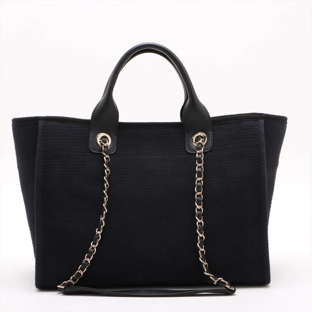 Deauville MM Canvas Chain Tote Bag Navy Gold Hardware X12HLH47 Random Plate — view 2