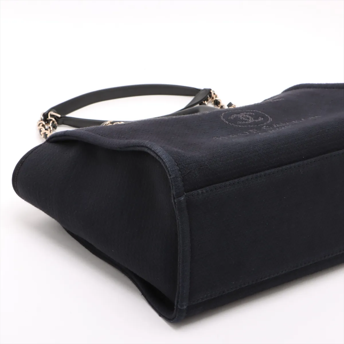 Deauville MM Canvas Chain Tote Bag Navy Gold Hardware X12HLH47 Random Plate — view 4