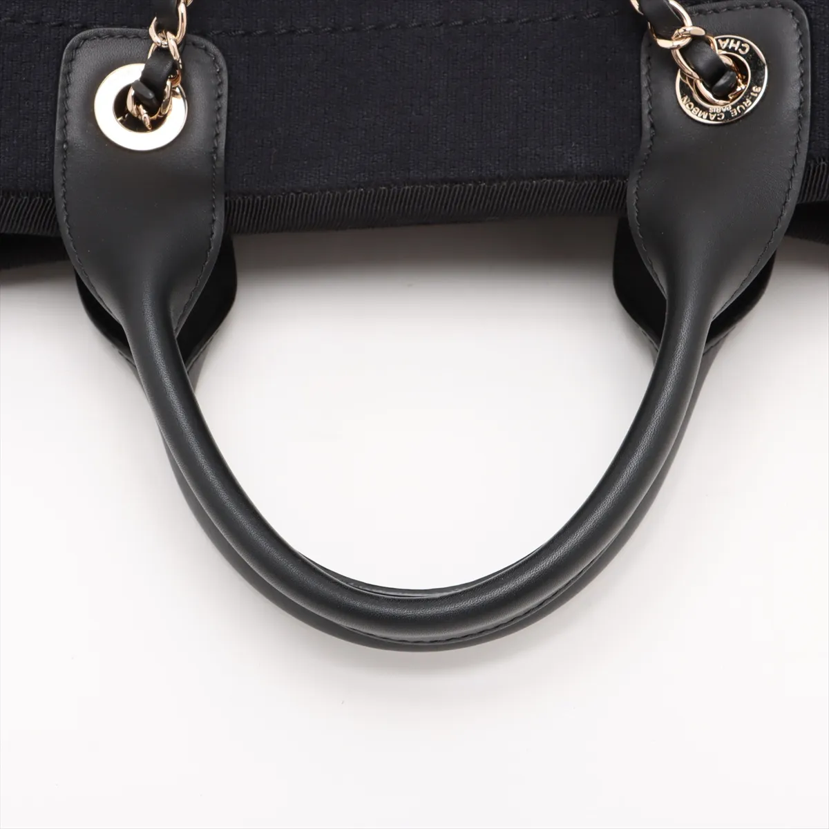 Deauville MM Canvas Chain Tote Bag Navy Gold Hardware X12HLH47 Random Plate — view 5