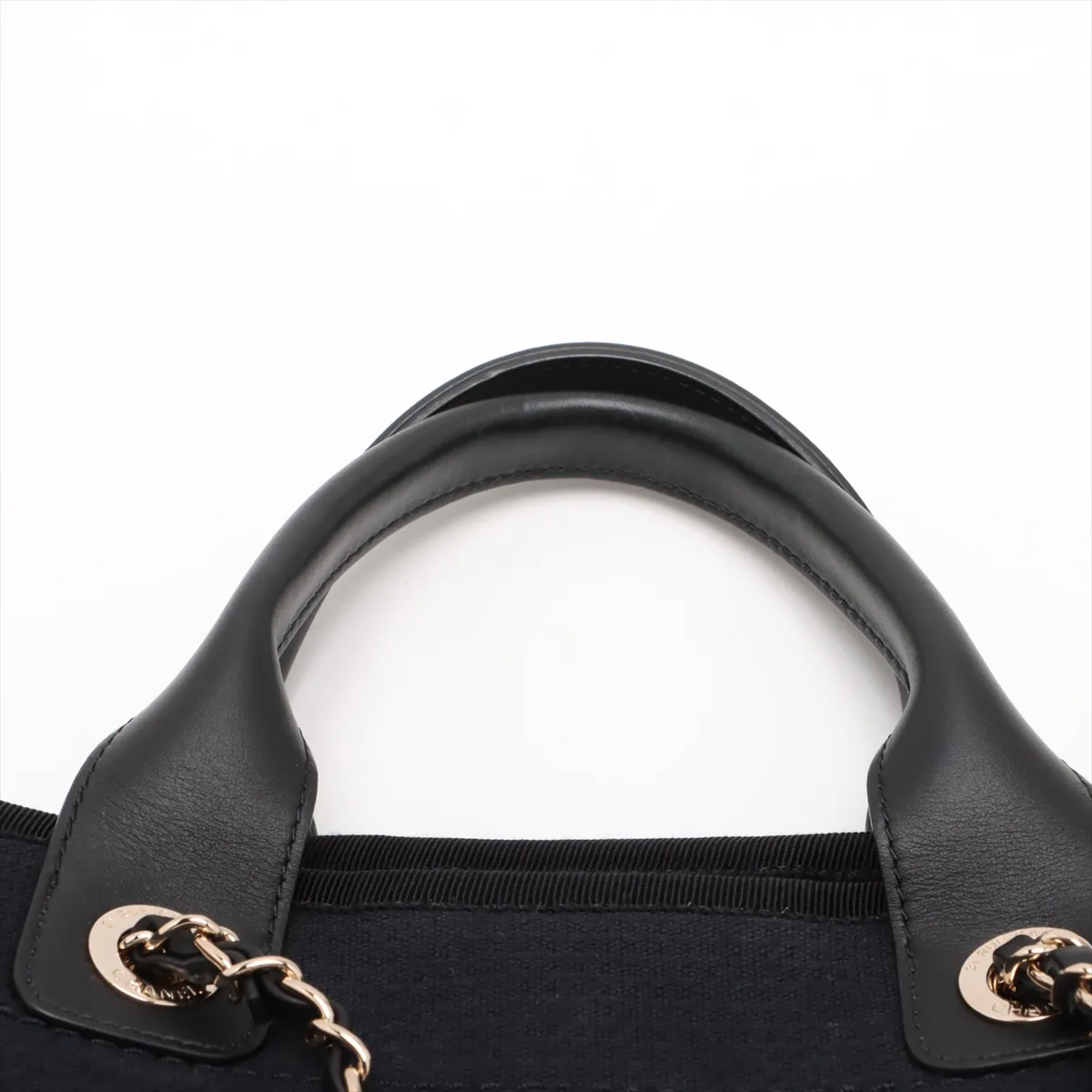 Deauville MM Canvas Chain Tote Bag Navy Gold Hardware X12HLH47 Random Plate — view 6