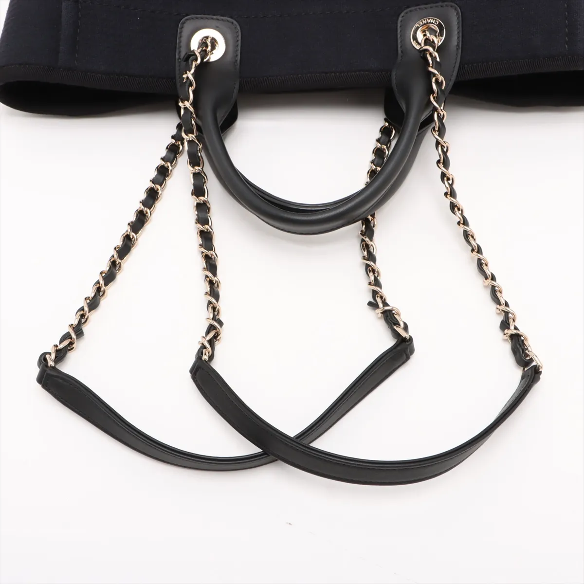 Deauville MM Canvas Chain Tote Bag Navy Gold Hardware X12HLH47 Random Plate — view 7
