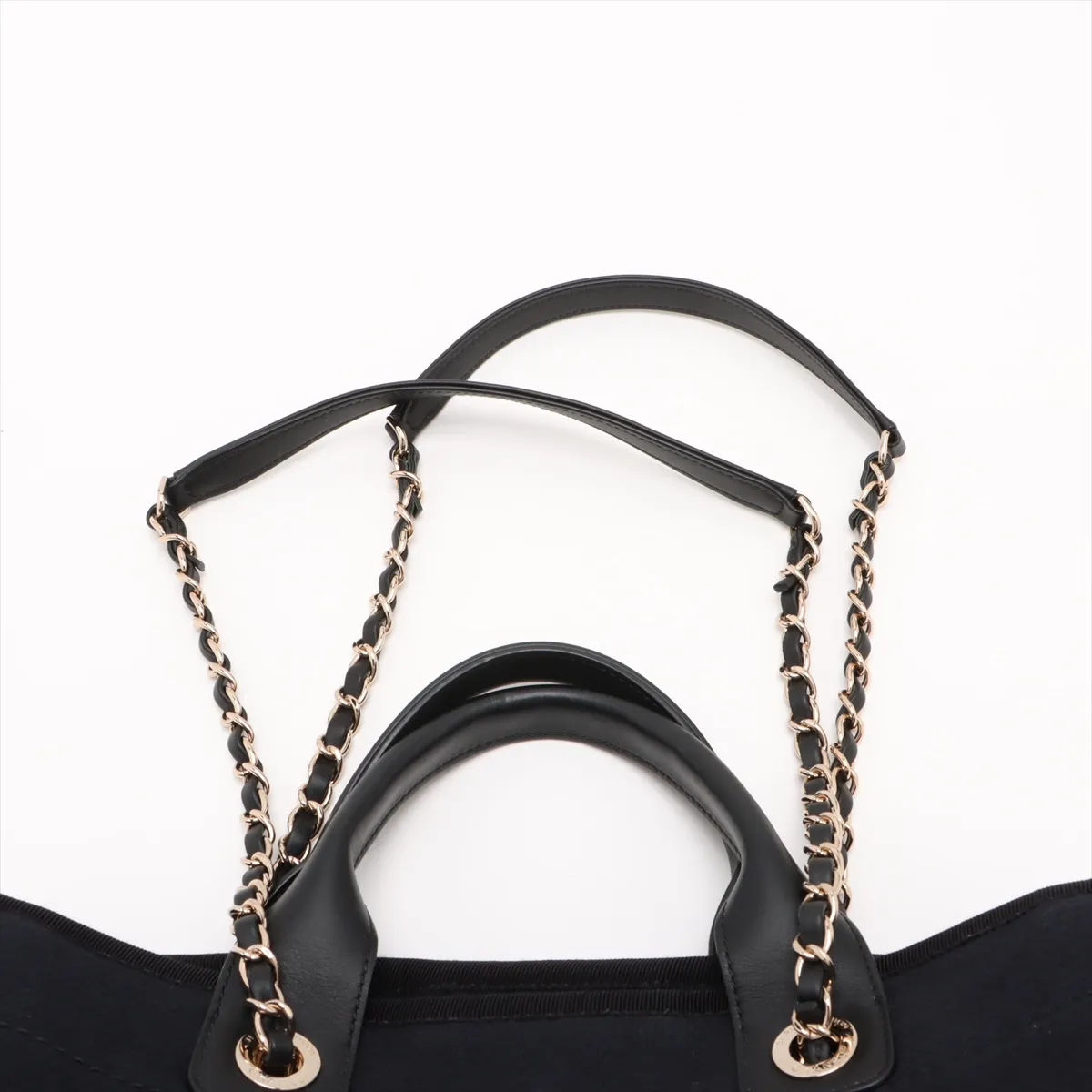 Deauville MM Canvas Chain Tote Bag Navy Gold Hardware X12HLH47 Random Plate — view 8