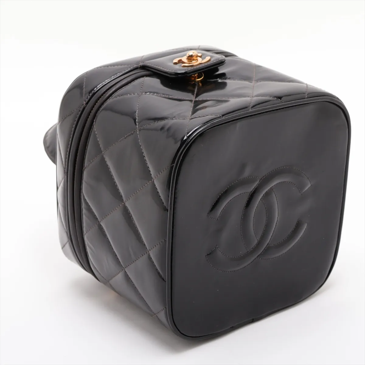 Matelassé Patent Leather Vanity Bag, Black with Gold Hardware, 4875014, Series 4 — view 4