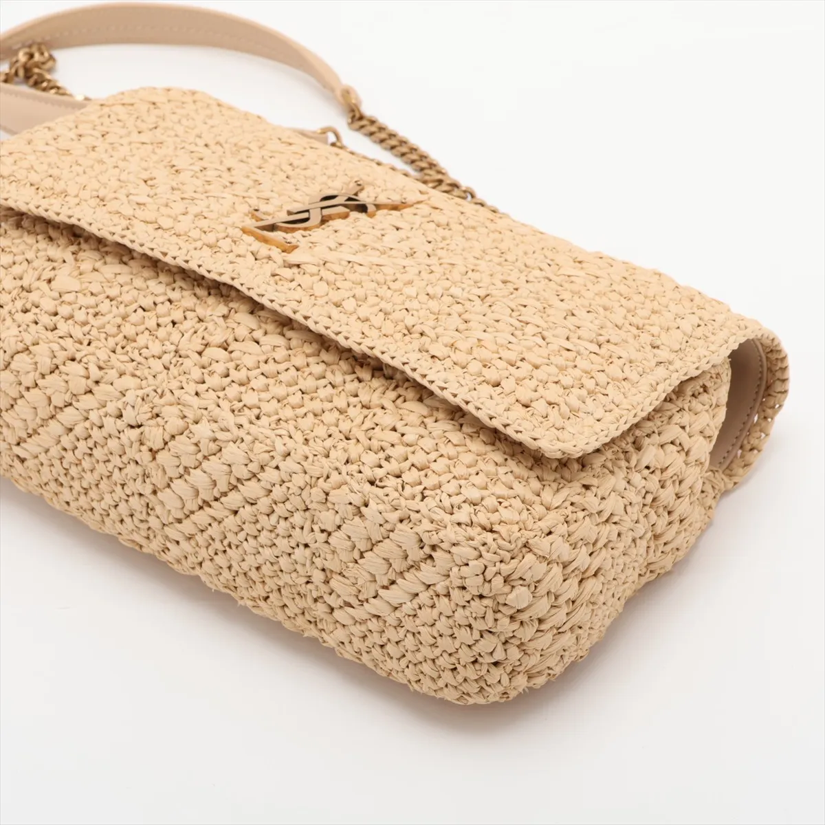 Jamie Raffia Chain Shoulder Bag, Beige, 515821 — view 3