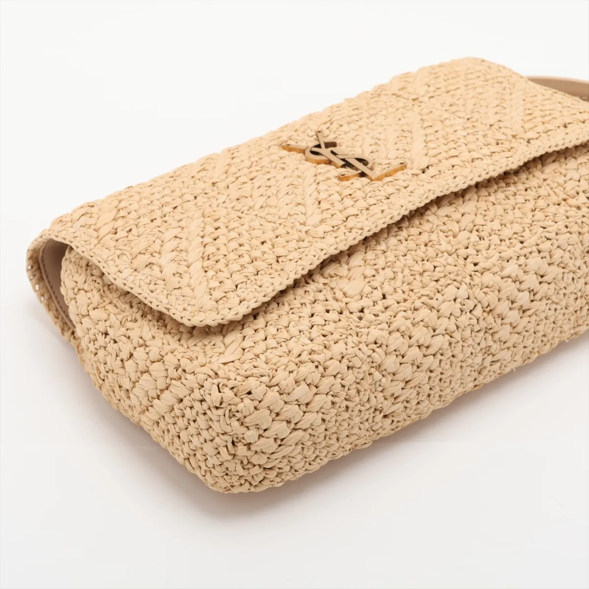 Jamie Raffia Chain Shoulder Bag, Beige, 515821 — view 4