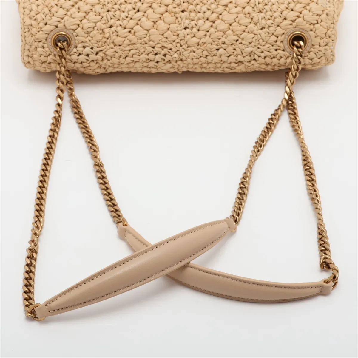Jamie Raffia Chain Shoulder Bag, Beige, 515821 — view 5