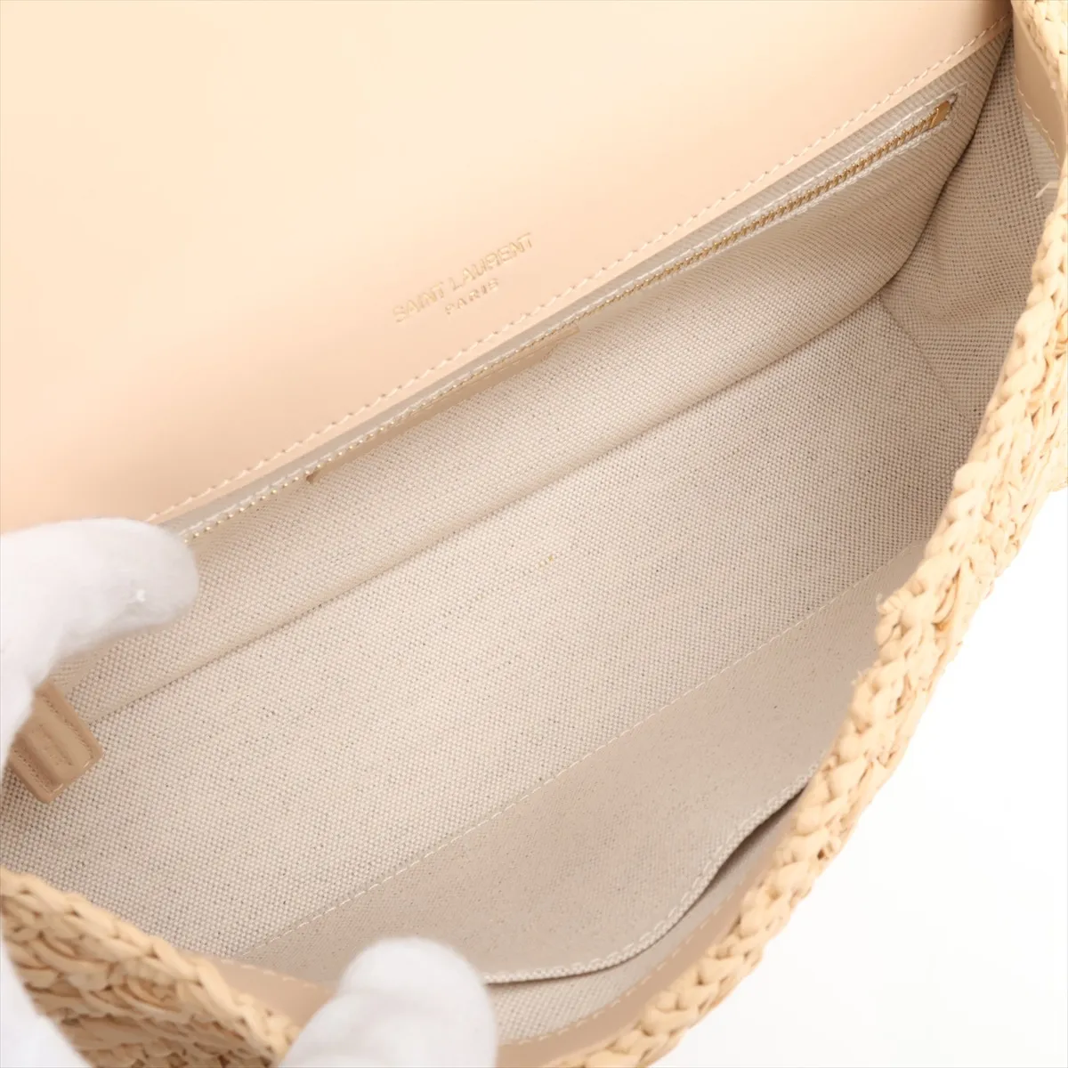 Jamie Raffia Chain Shoulder Bag, Beige, 515821 — view 7