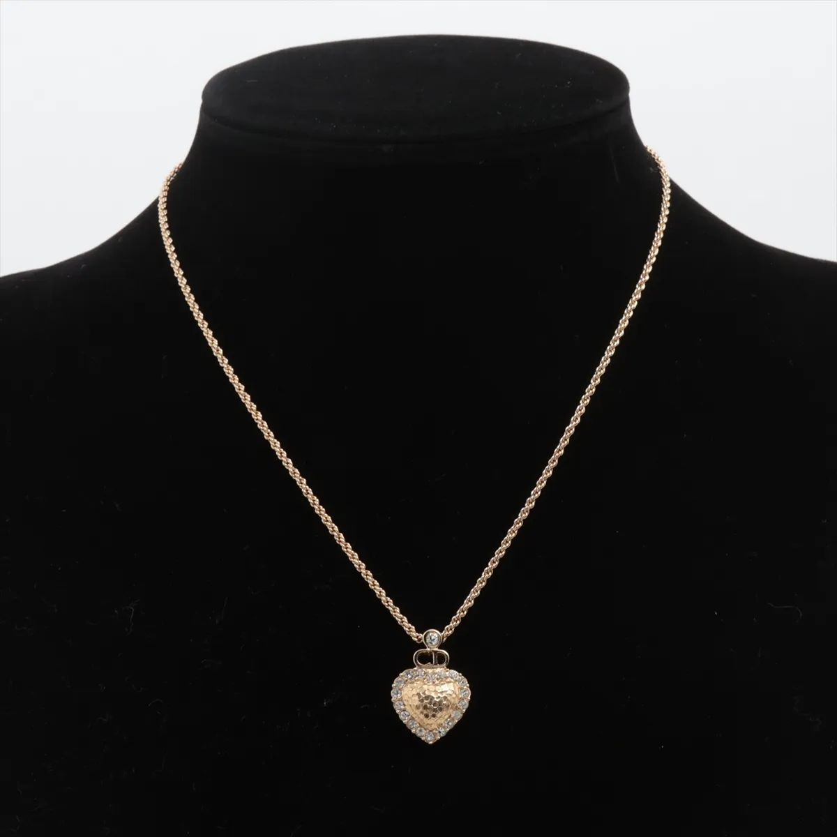 CD logo necklace, gold plated with rhinestones, shows signs of wear, tarnishing, — view 5