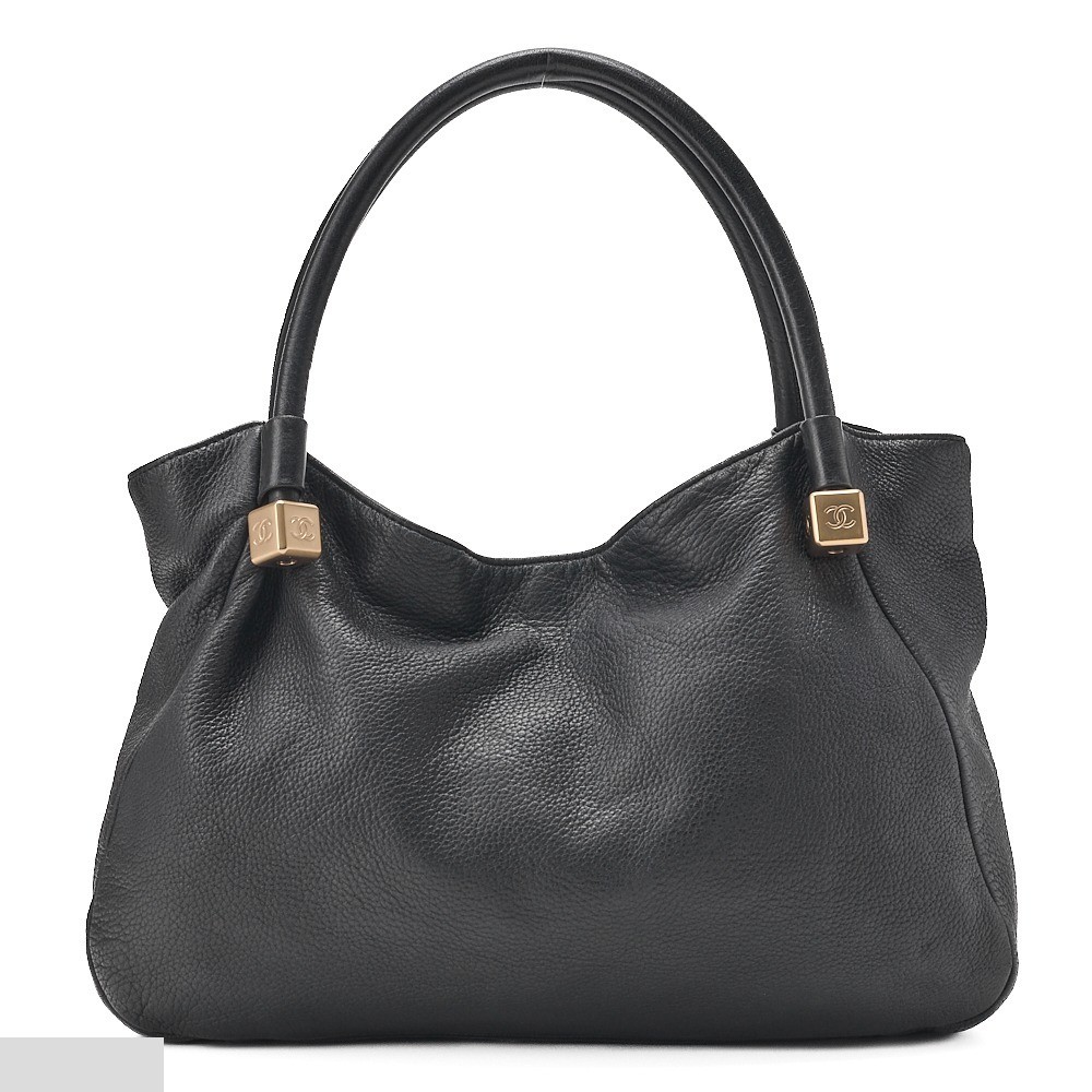 Lambskin tote bag, Cube Coco design, black, gold hardware, item number 7. — view 2