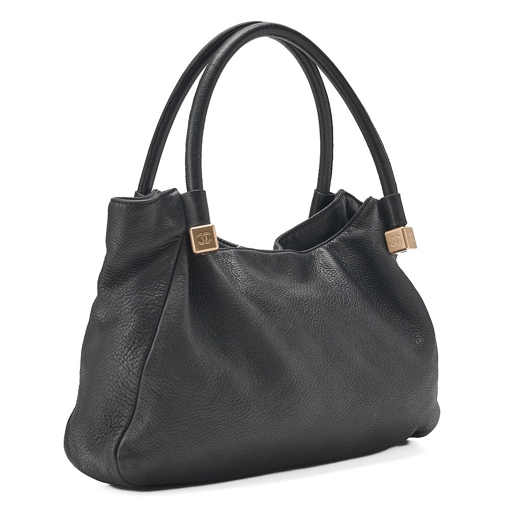Lambskin tote bag, Cube Coco design, black, gold hardware, item number 7. — view 3