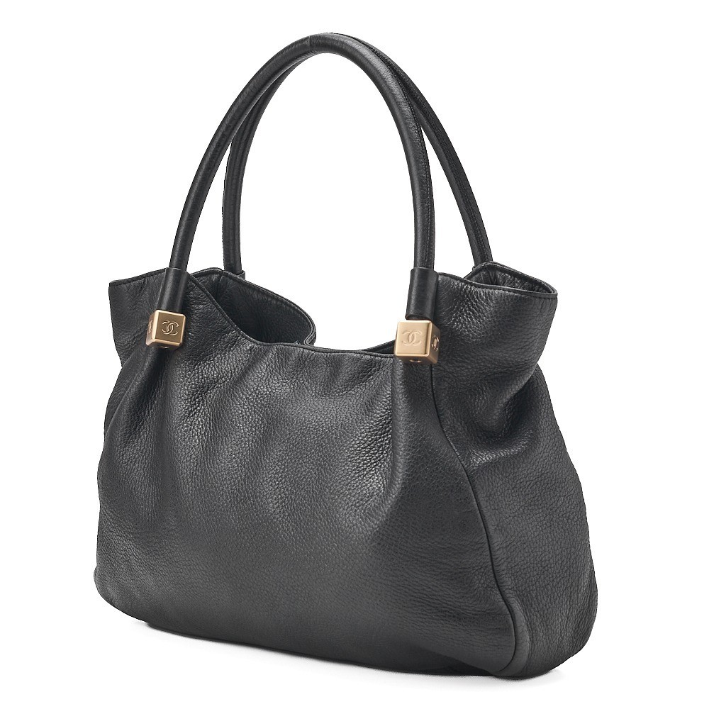 Lambskin tote bag, Cube Coco design, black, gold hardware, item number 7. — view 4