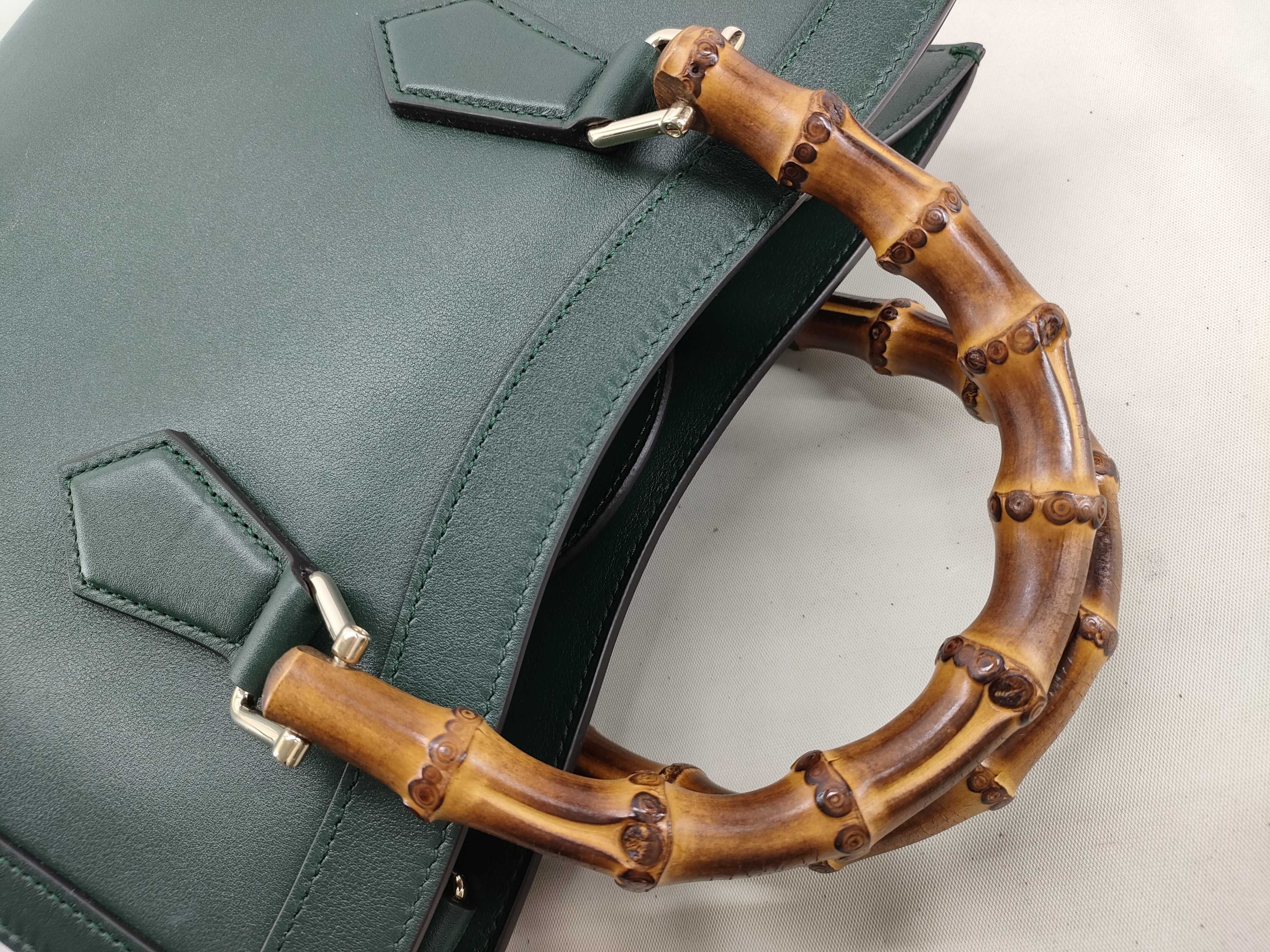 Bamboo Diana 2-way Bamboo Handbag, Green Leather, 853226 — view 5