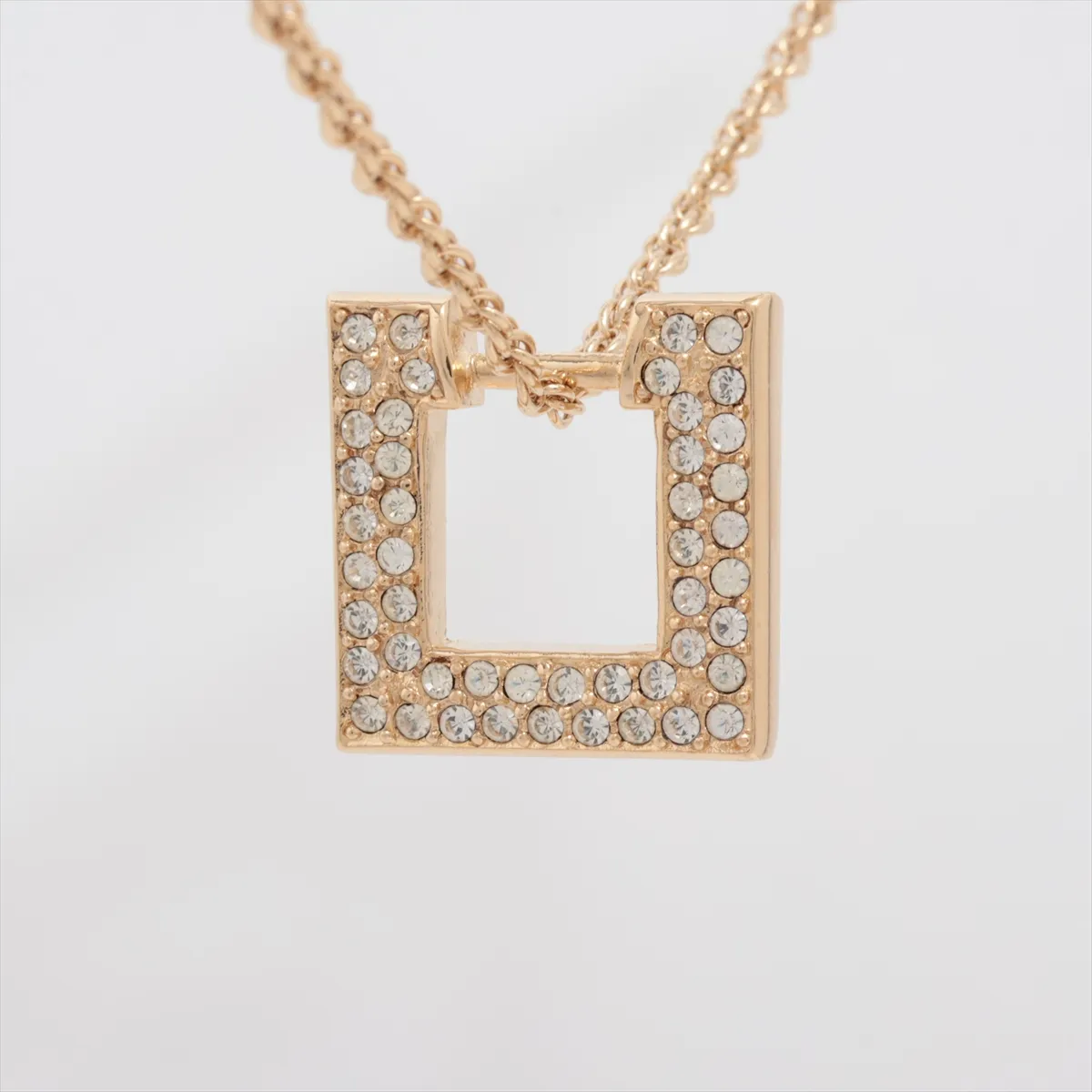Square Necklace GP x Rhinestone Gold x Black. — view 2