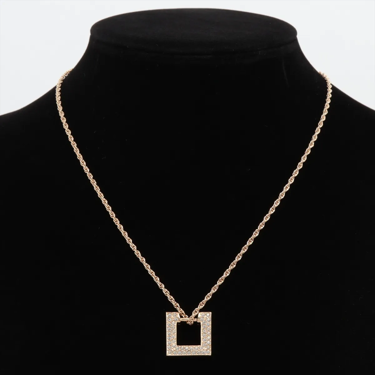 Square Necklace GP x Rhinestone Gold x Black. — view 6