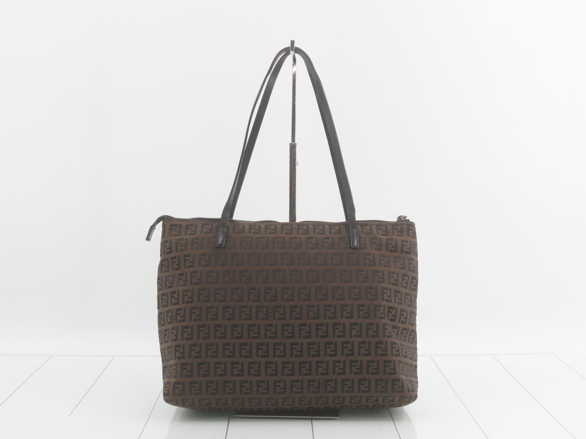 Zucchino Tote Bag, Canvas/Leather, Brown — view 2