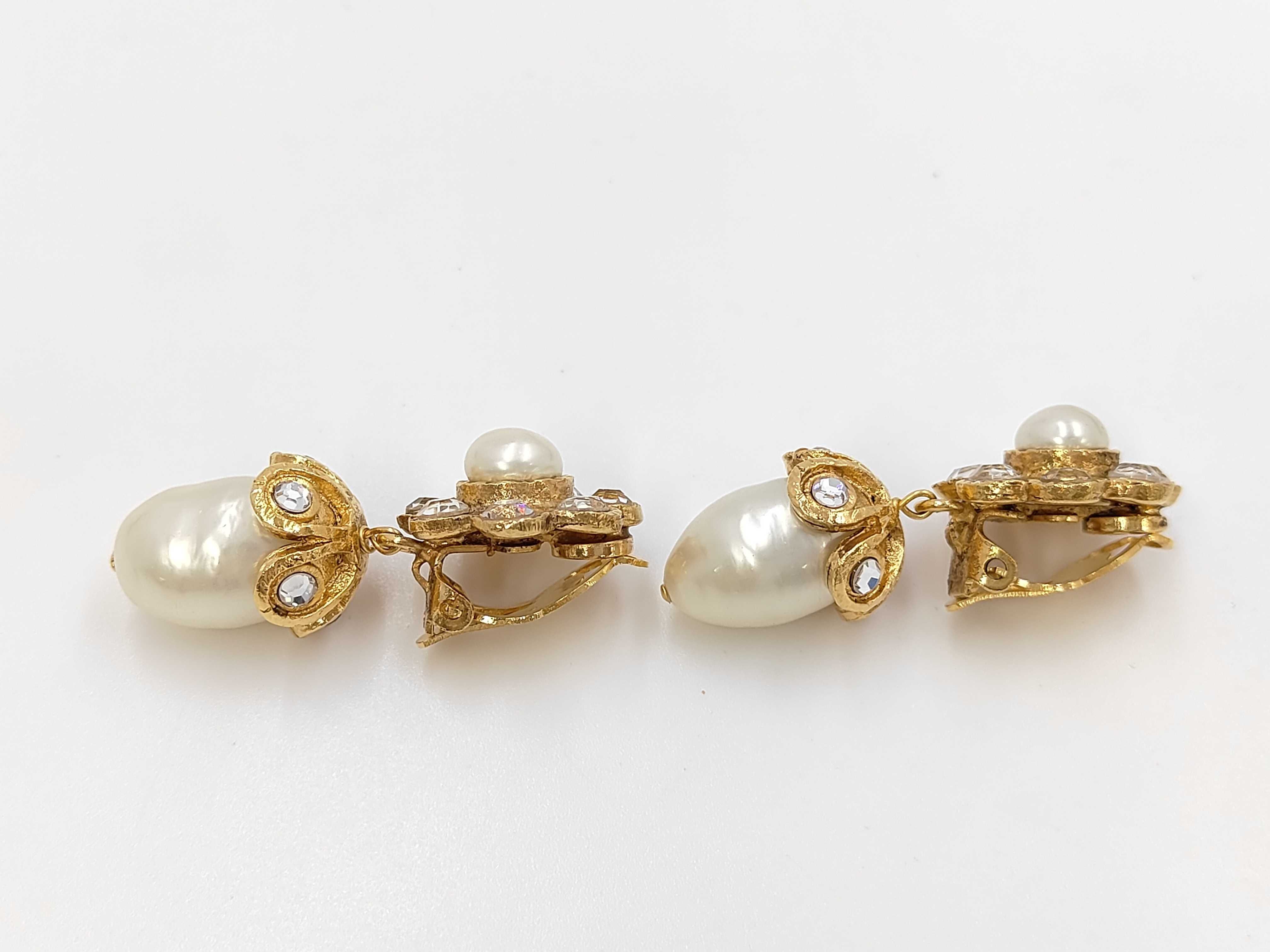 96A Rhinestone Pearl Swing Earrings — view 2