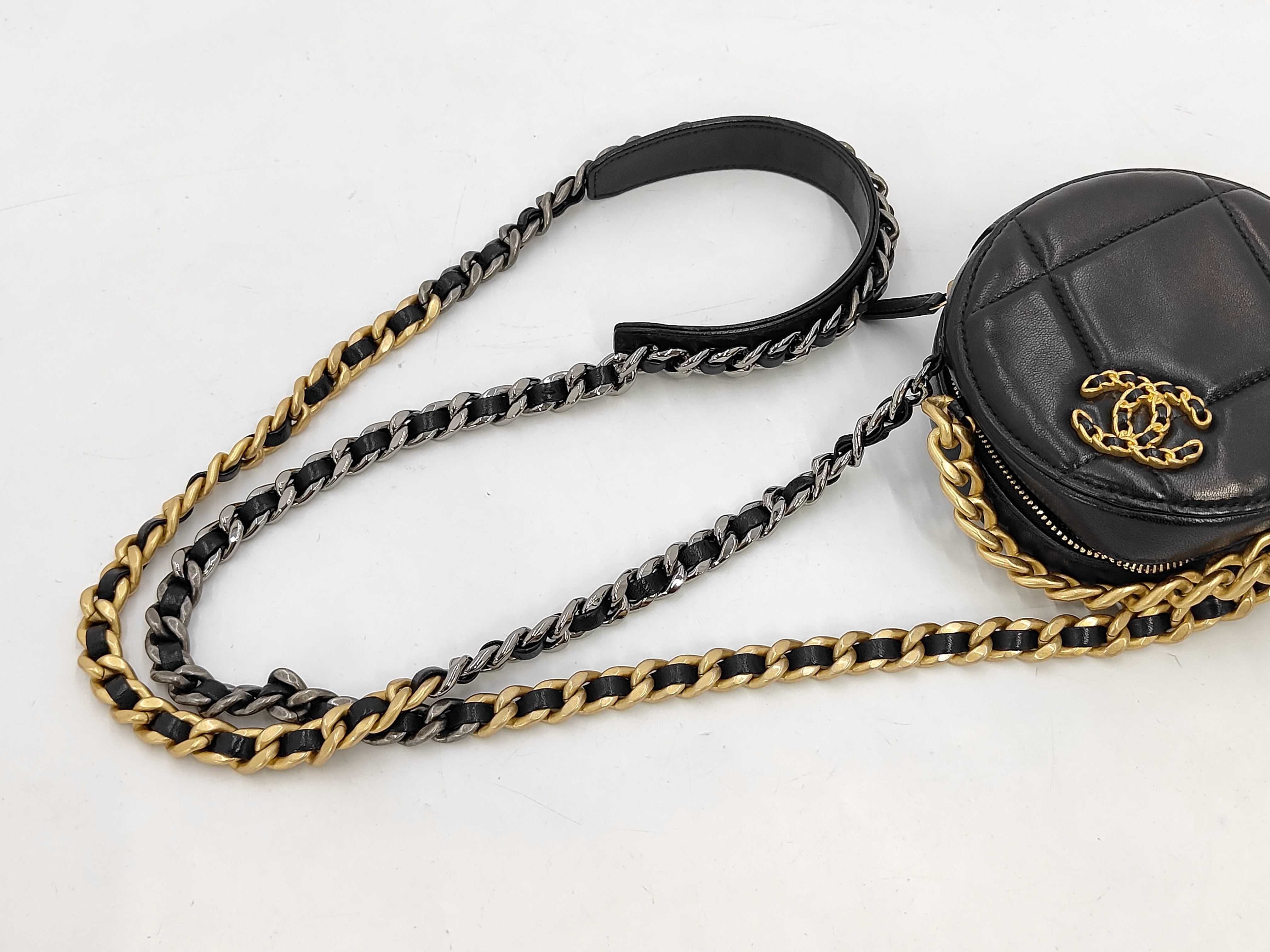 Round Chain Shoulder Bag, Black Lambskin, Chain Coco Mark, Mixed Hardware Shoulder Bag — view 5