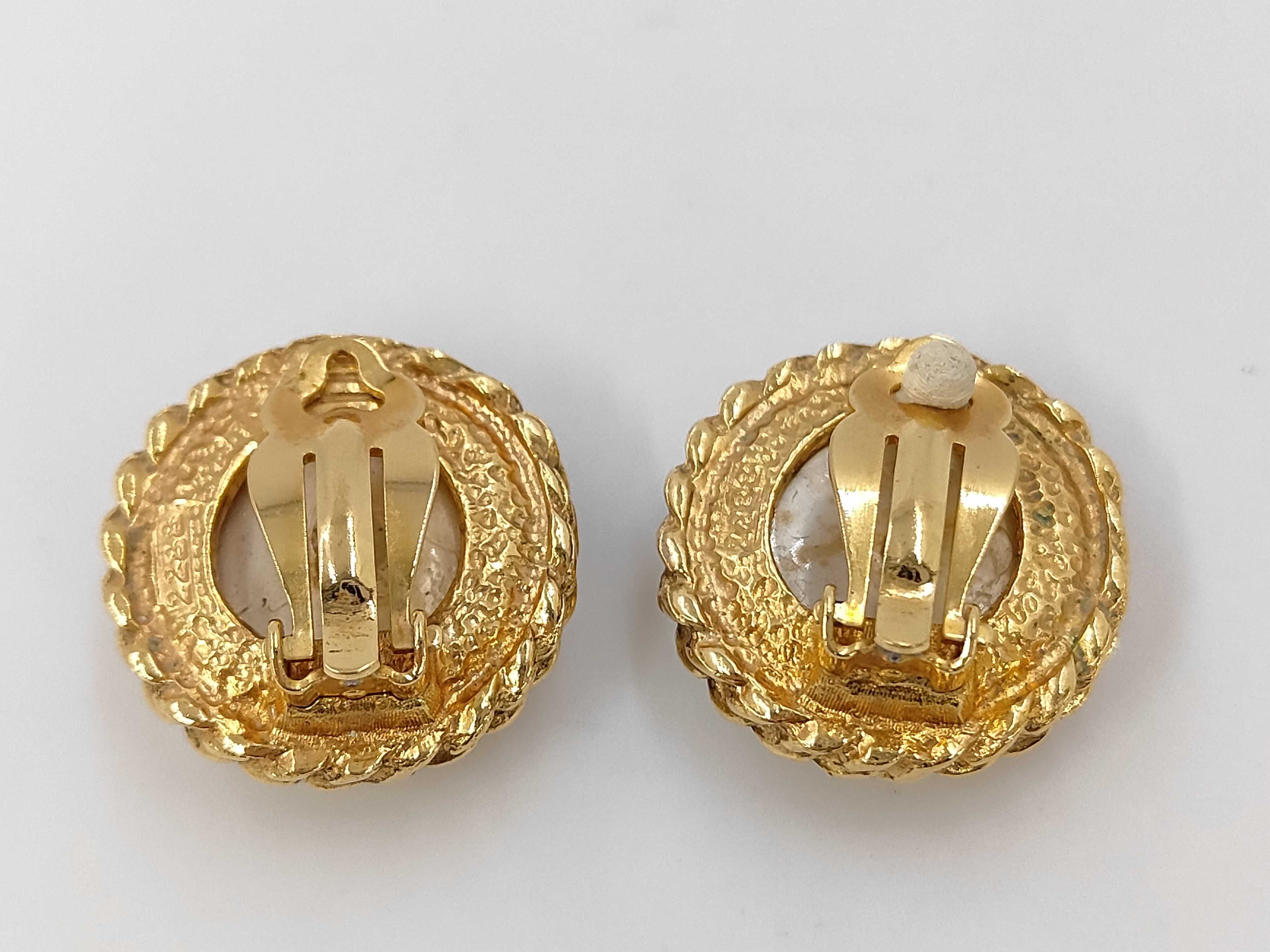 Pearl Round Gold Tone Earrings — view 2
