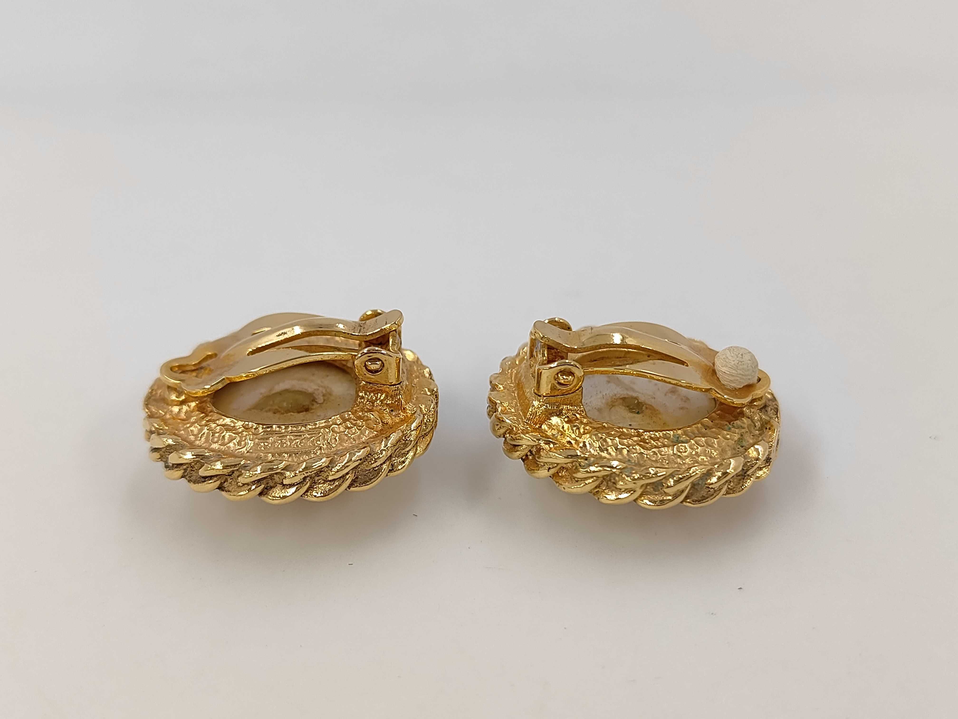 Pearl Round Gold Tone Earrings — view 3