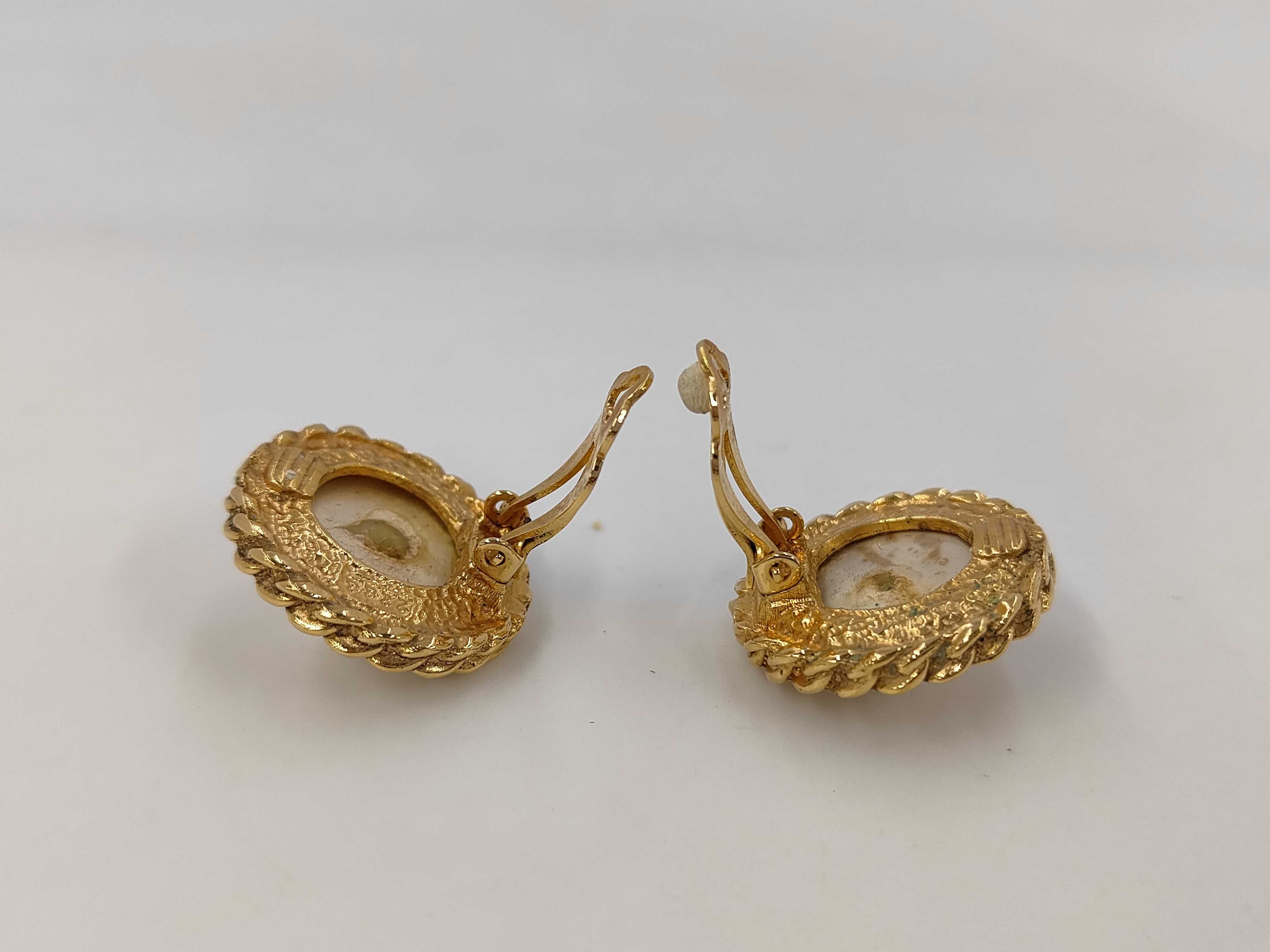 Pearl Round Gold Tone Earrings — view 4