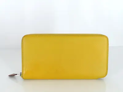Azap Long Silk In Epsom Leather Wallet, D Stamp, Yellow Leather, Silver Hardware