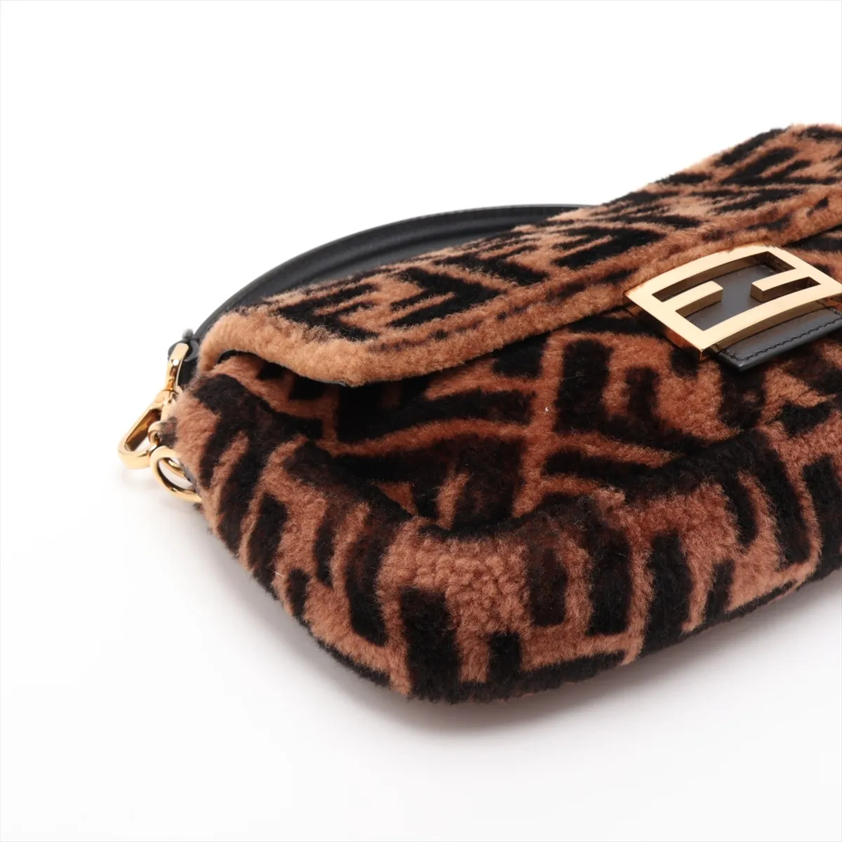 Zucca Baguette 8BR600 Fur x Leather 2-Way Shoulder Bag, Brown — view 4