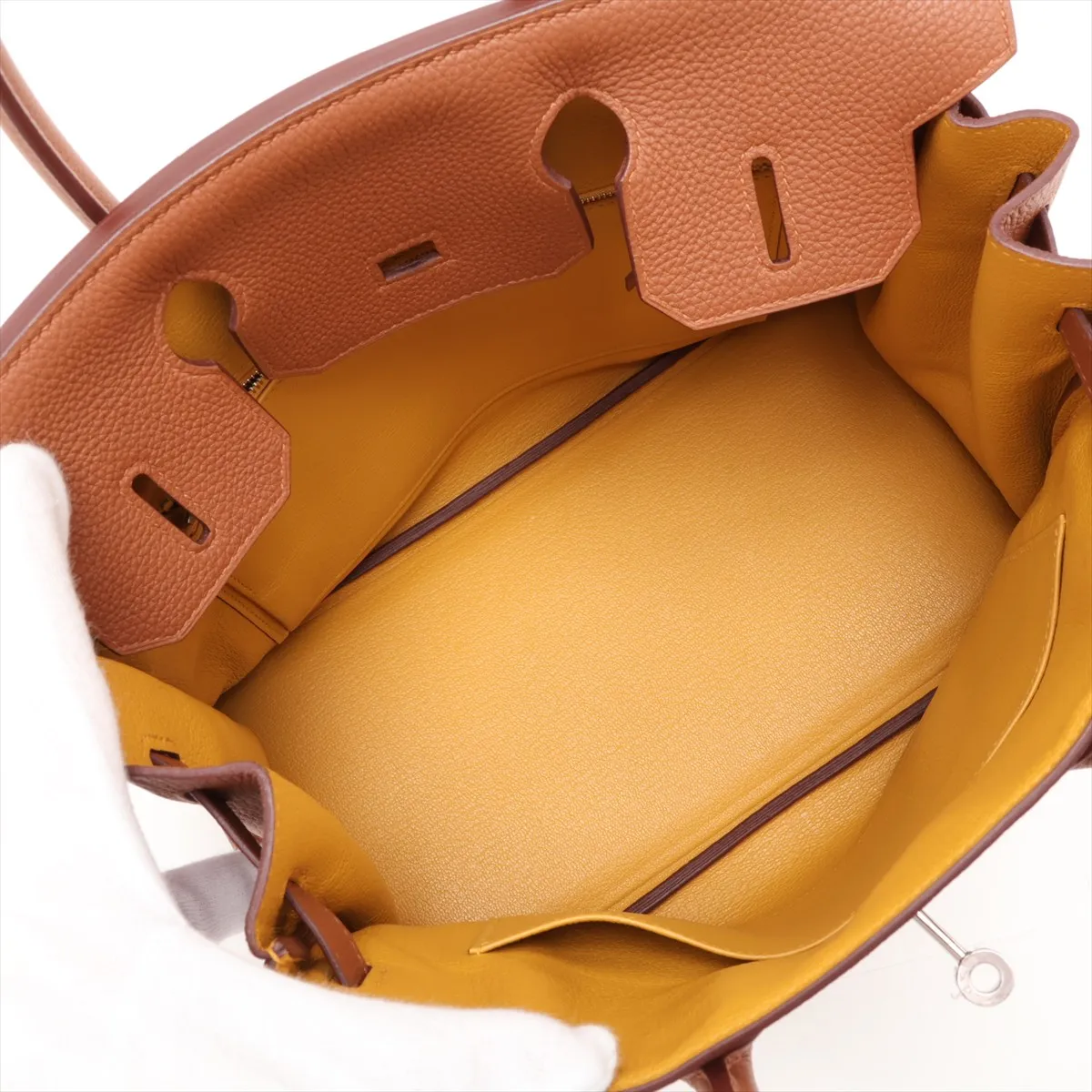 [Individually packaged] Hermes Birkin 30 Retournée Officer Togo x Veau Swift Gold x Jaune Ambre Silver Hardware C: 2018 — view 7
