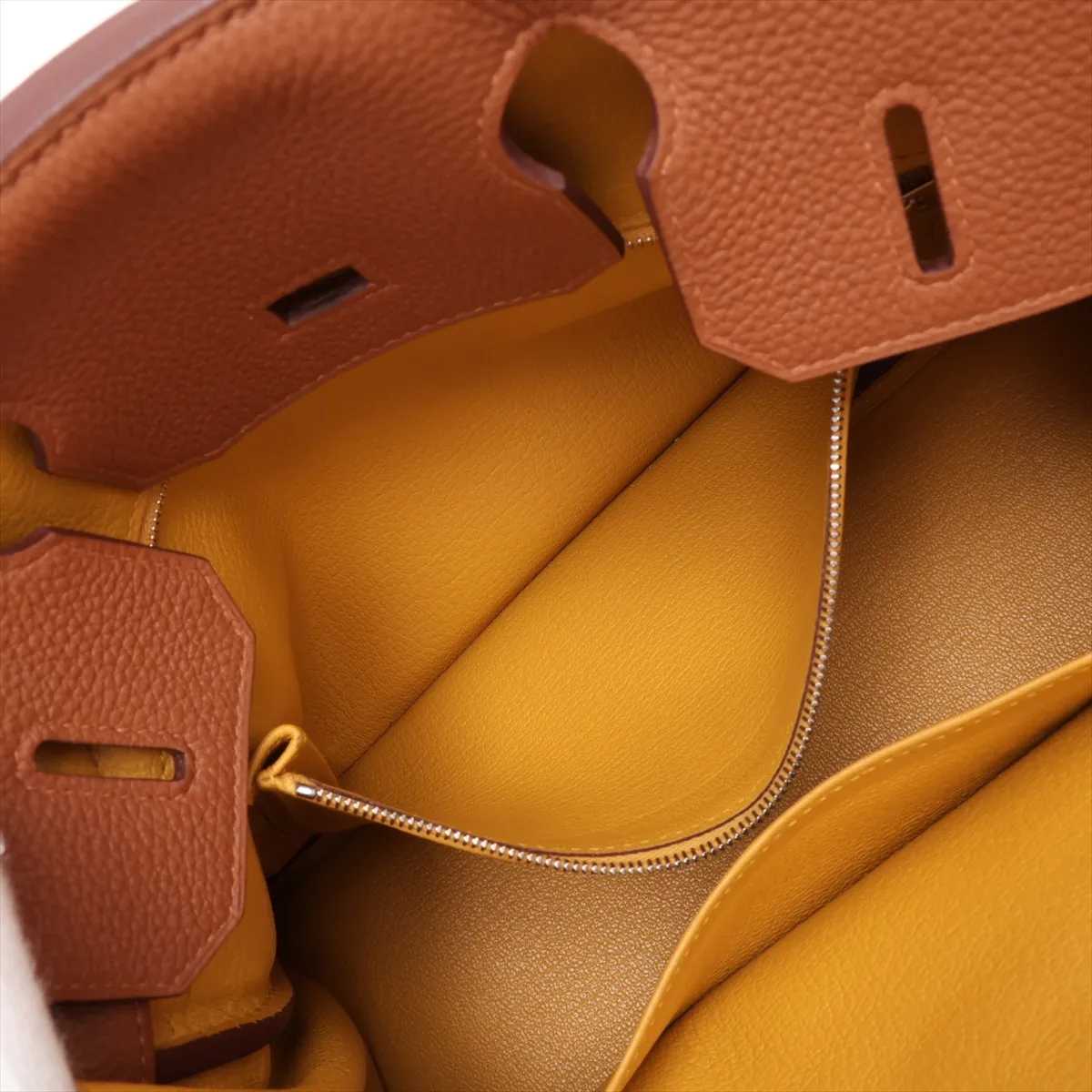 [Individually packaged] Hermes Birkin 30 Retournée Officer Togo x Veau Swift Gold x Jaune Ambre Silver Hardware C: 2018 — view 9
