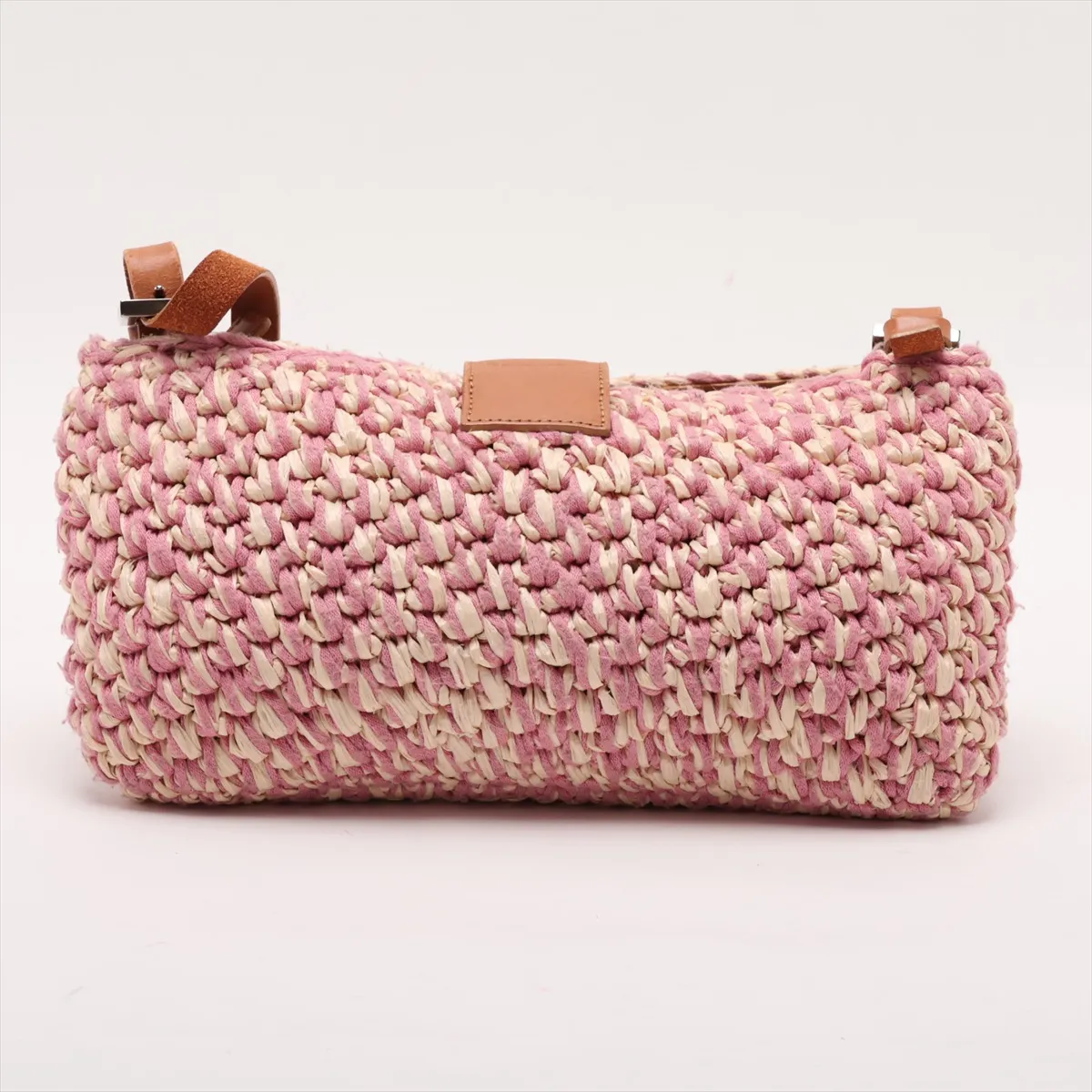 Raffia x Leather Shoulder Bag, Pink x Beige — view 2