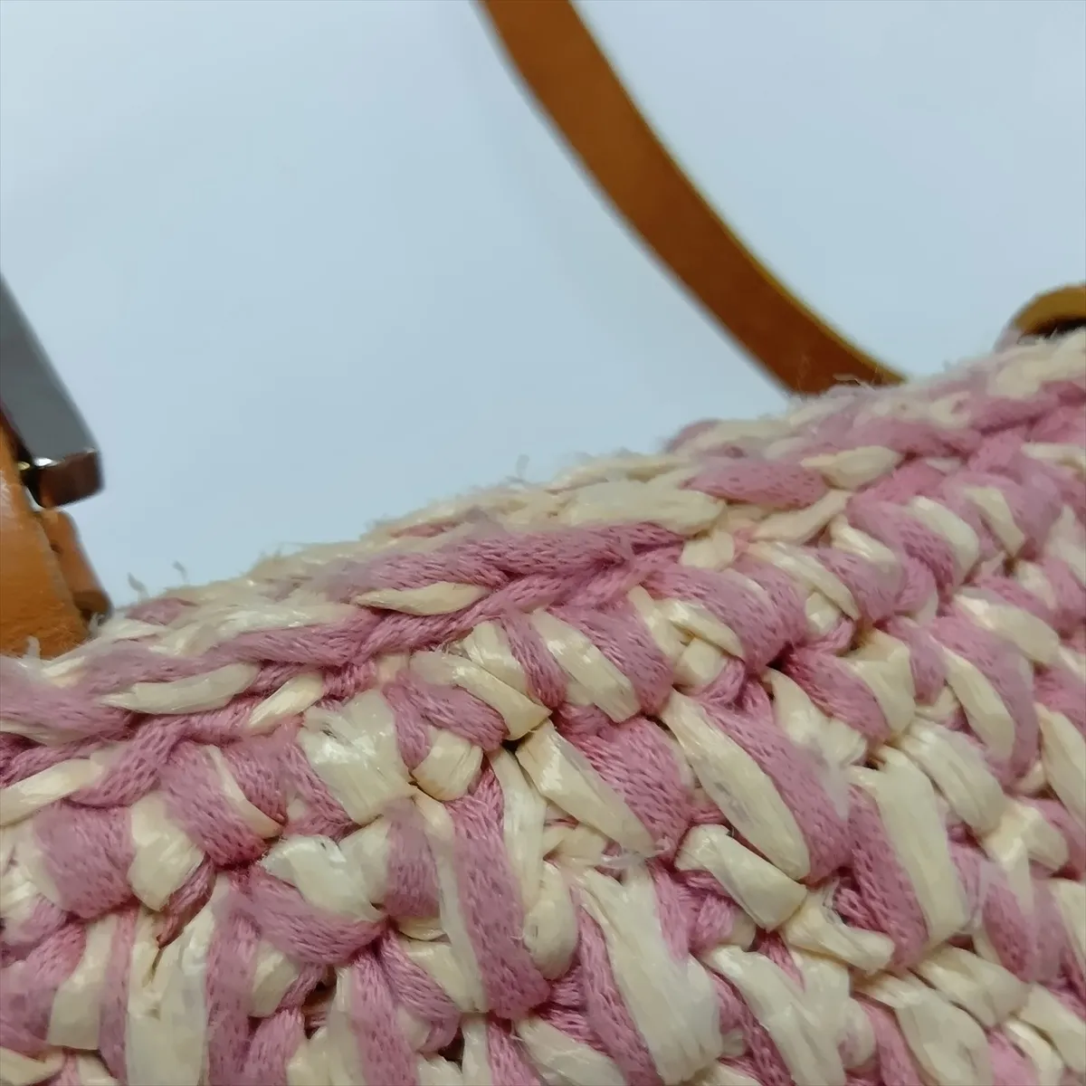 Raffia x Leather Shoulder Bag, Pink x Beige — view 11