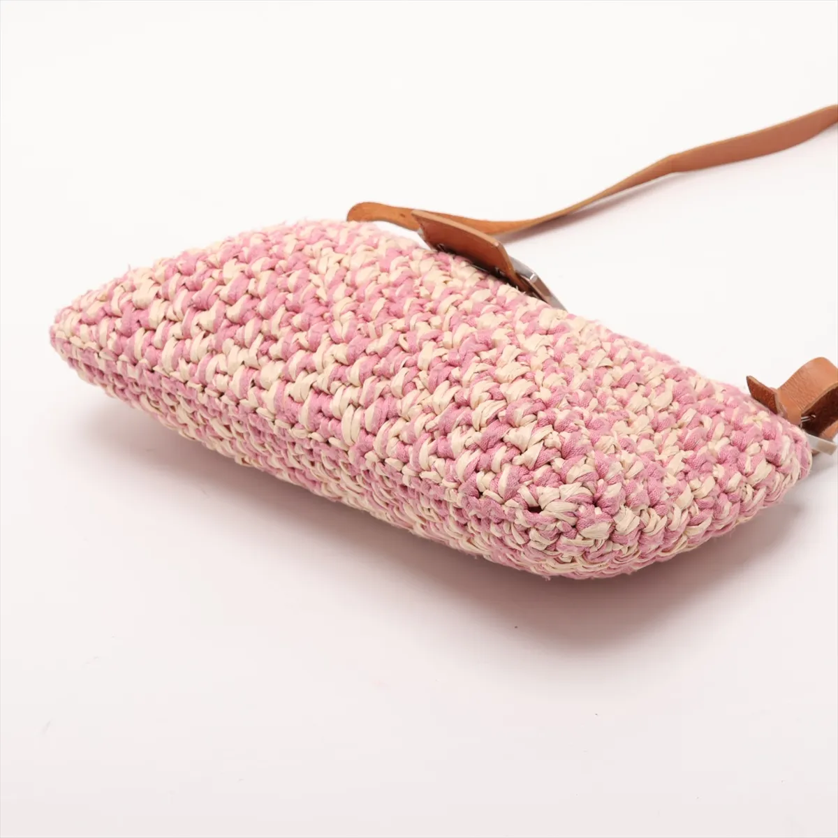 Raffia x Leather Shoulder Bag, Pink x Beige — view 3