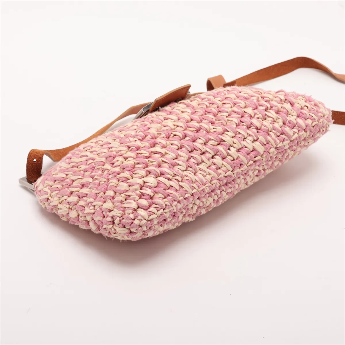 Raffia x Leather Shoulder Bag, Pink x Beige — view 4