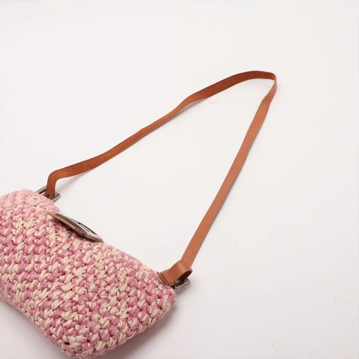 Raffia x Leather Shoulder Bag, Pink x Beige — view 5