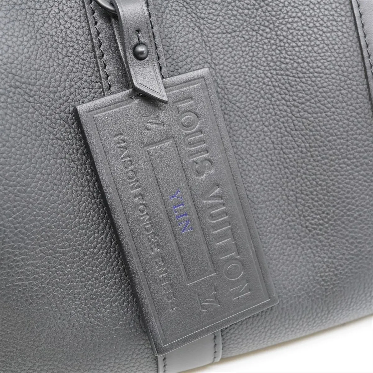 LV Aerogram City Keepall M59255 RFID-enabled black Boston bag with initials and dust bag included. — view 9
