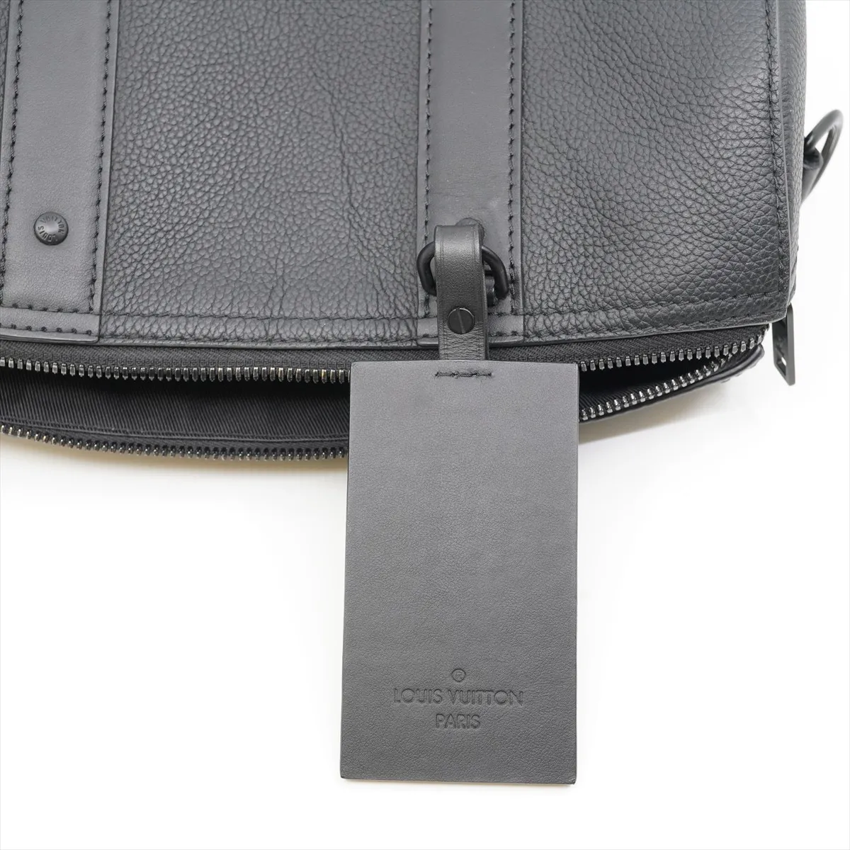 LV Aerogram City Keepall M59255 RFID-enabled black Boston bag with initials and dust bag included. — view 10