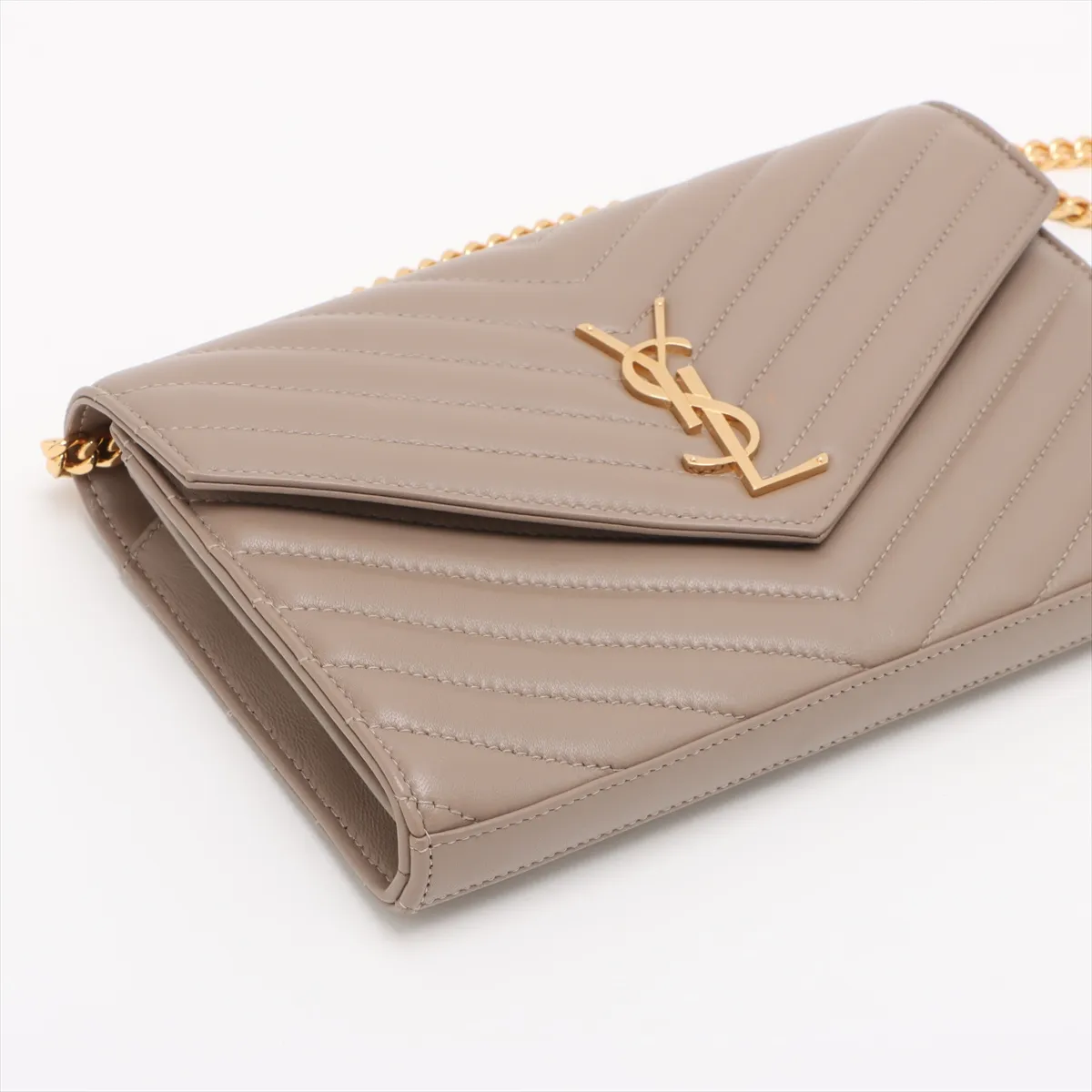 Cassandra Leather Chain Wallet, Beige, 377828 — view 4