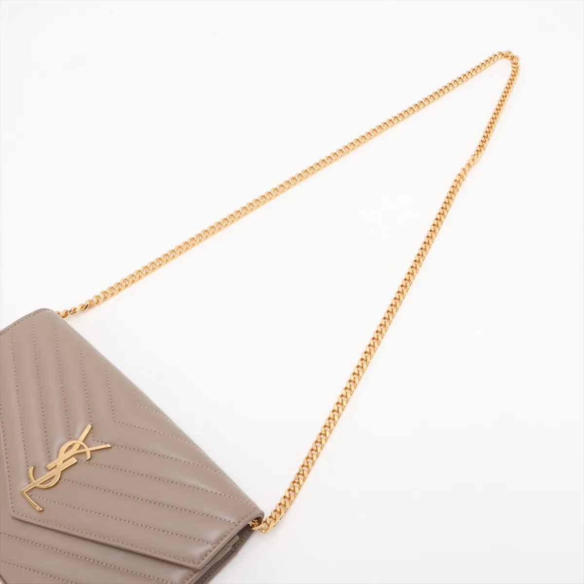 Cassandra Leather Chain Wallet, Beige, 377828 — view 5