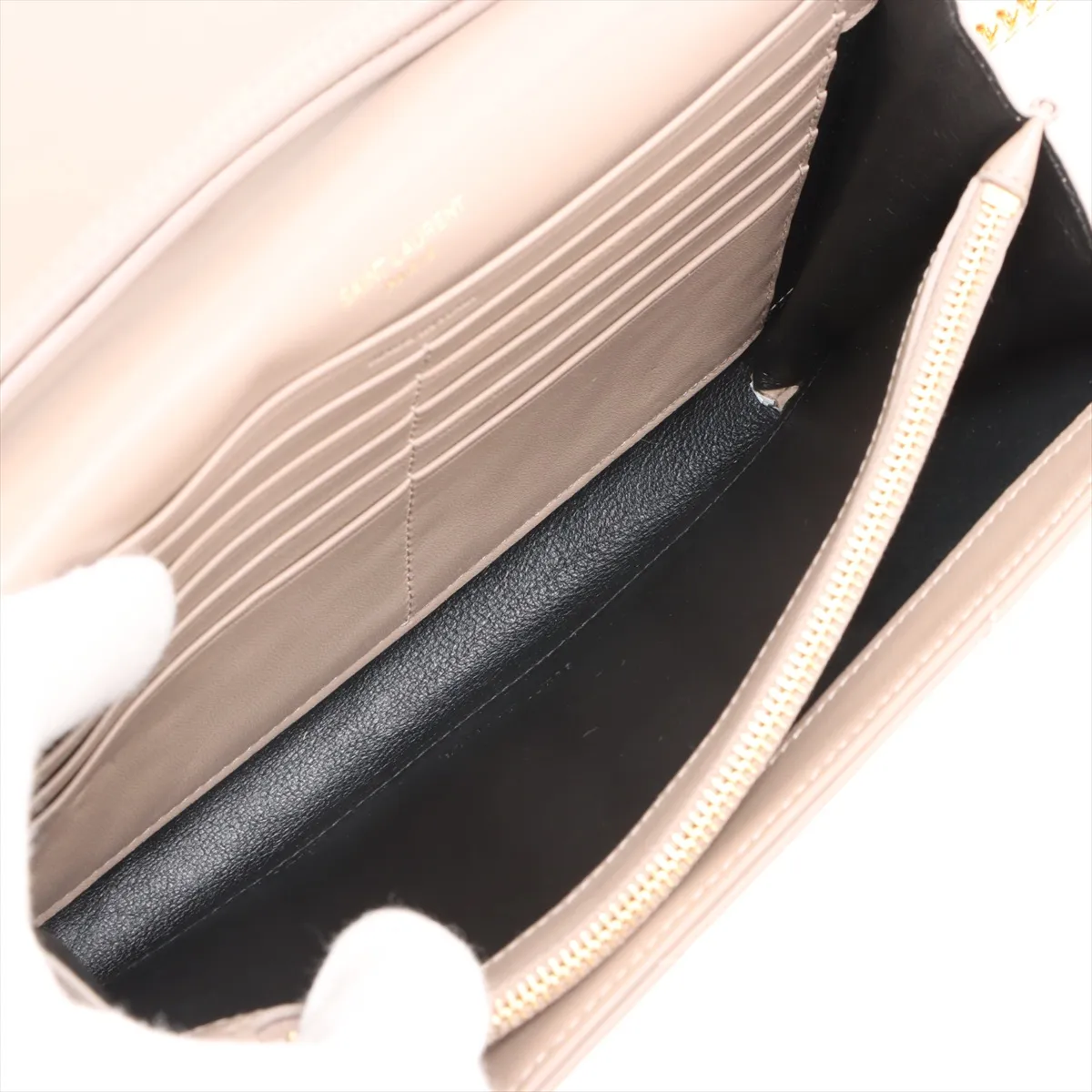Cassandra Leather Chain Wallet, Beige, 377828 — view 6