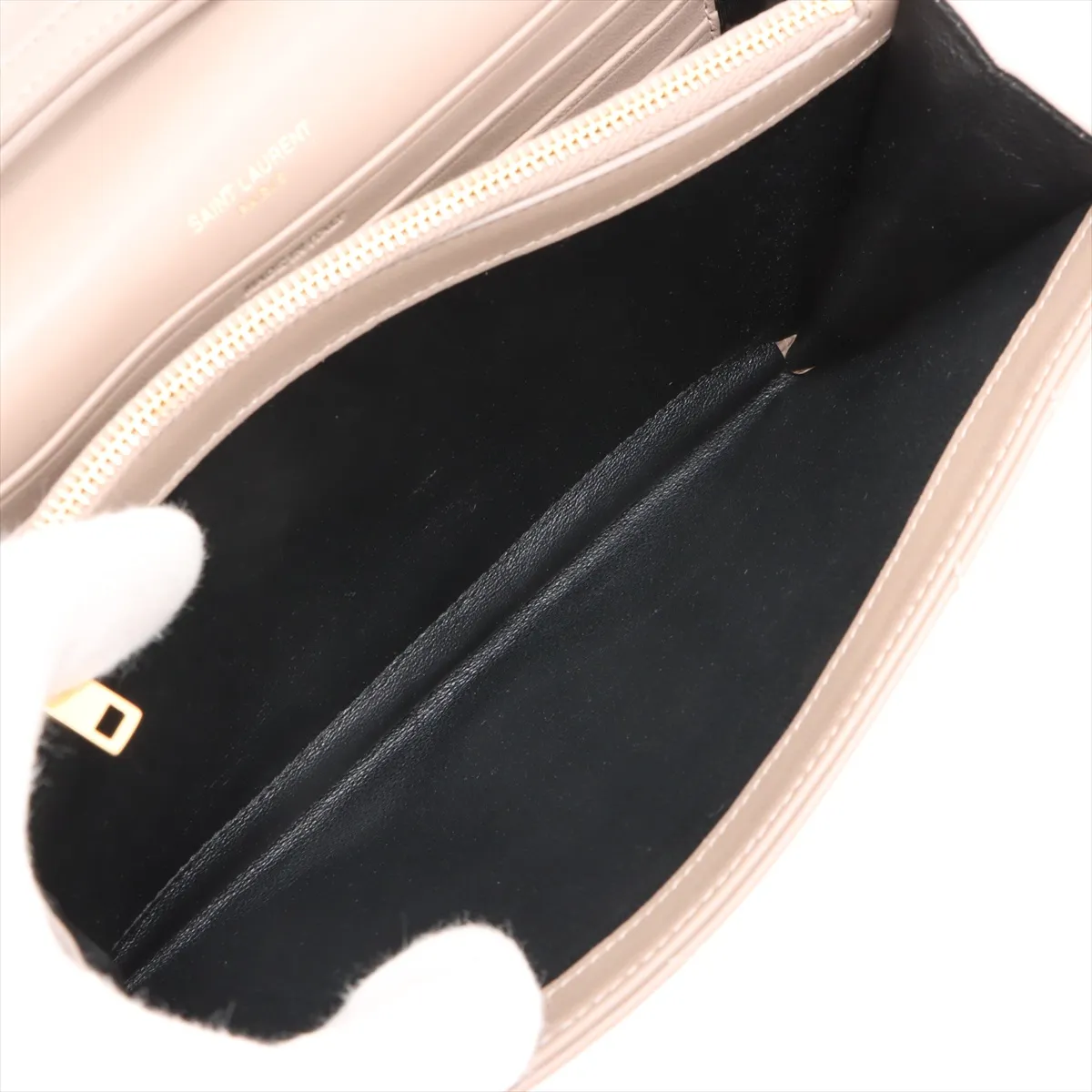 Cassandra Leather Chain Wallet, Beige, 377828 — view 7