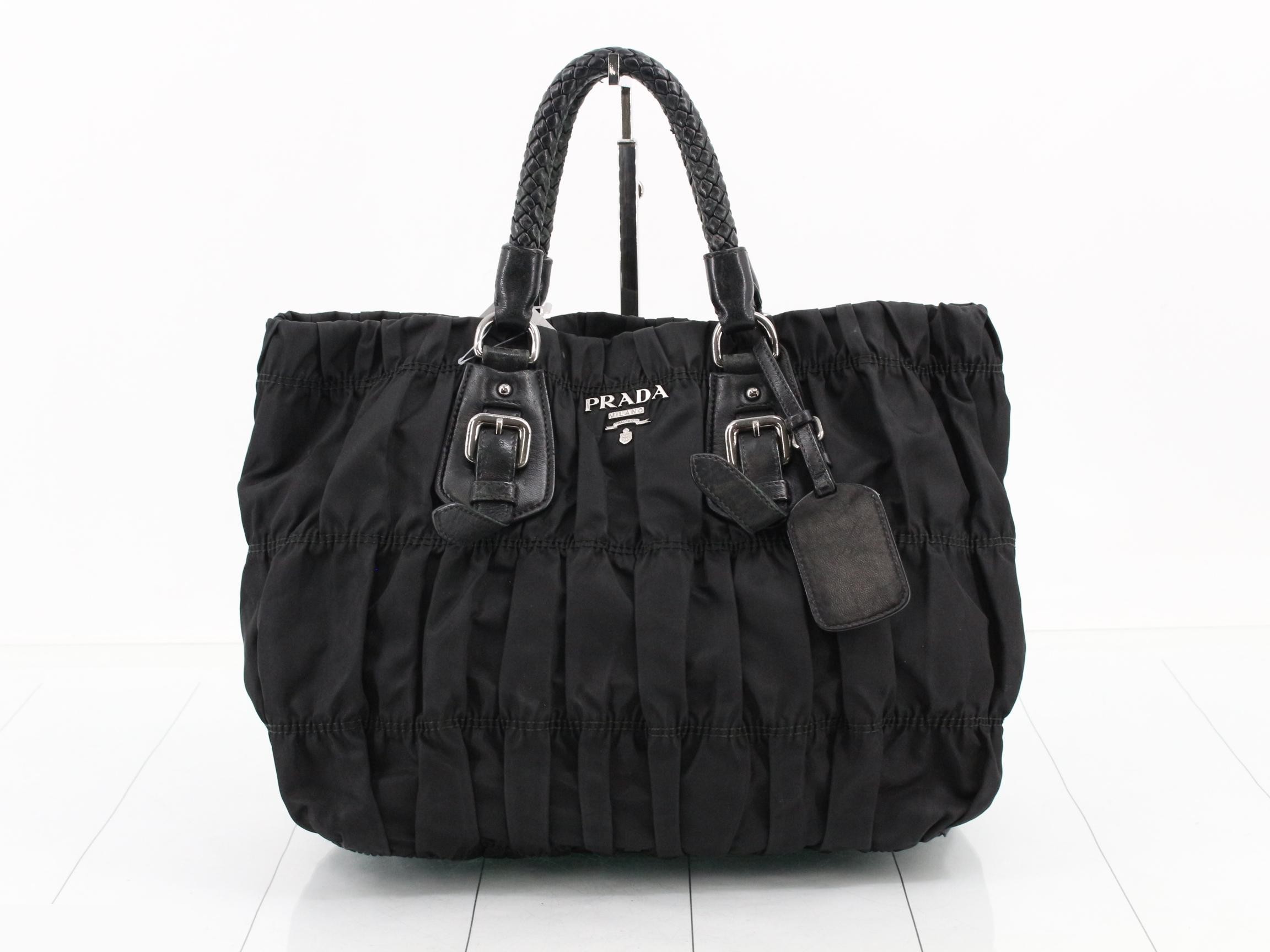 nylon leather tote bag, black