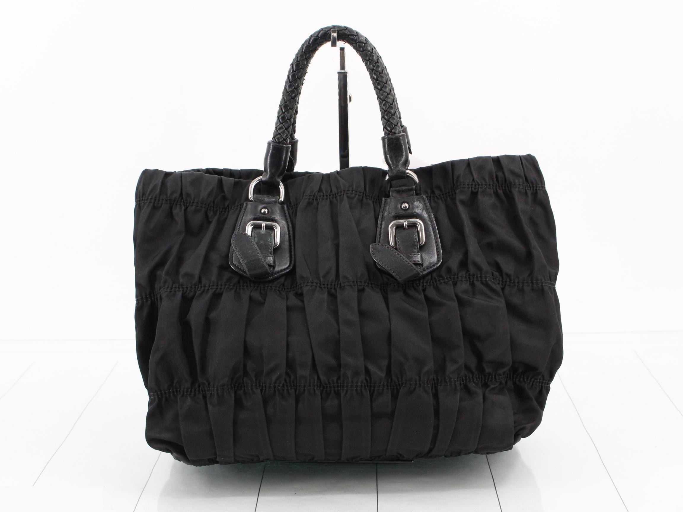 nylon leather tote bag, black — view 2