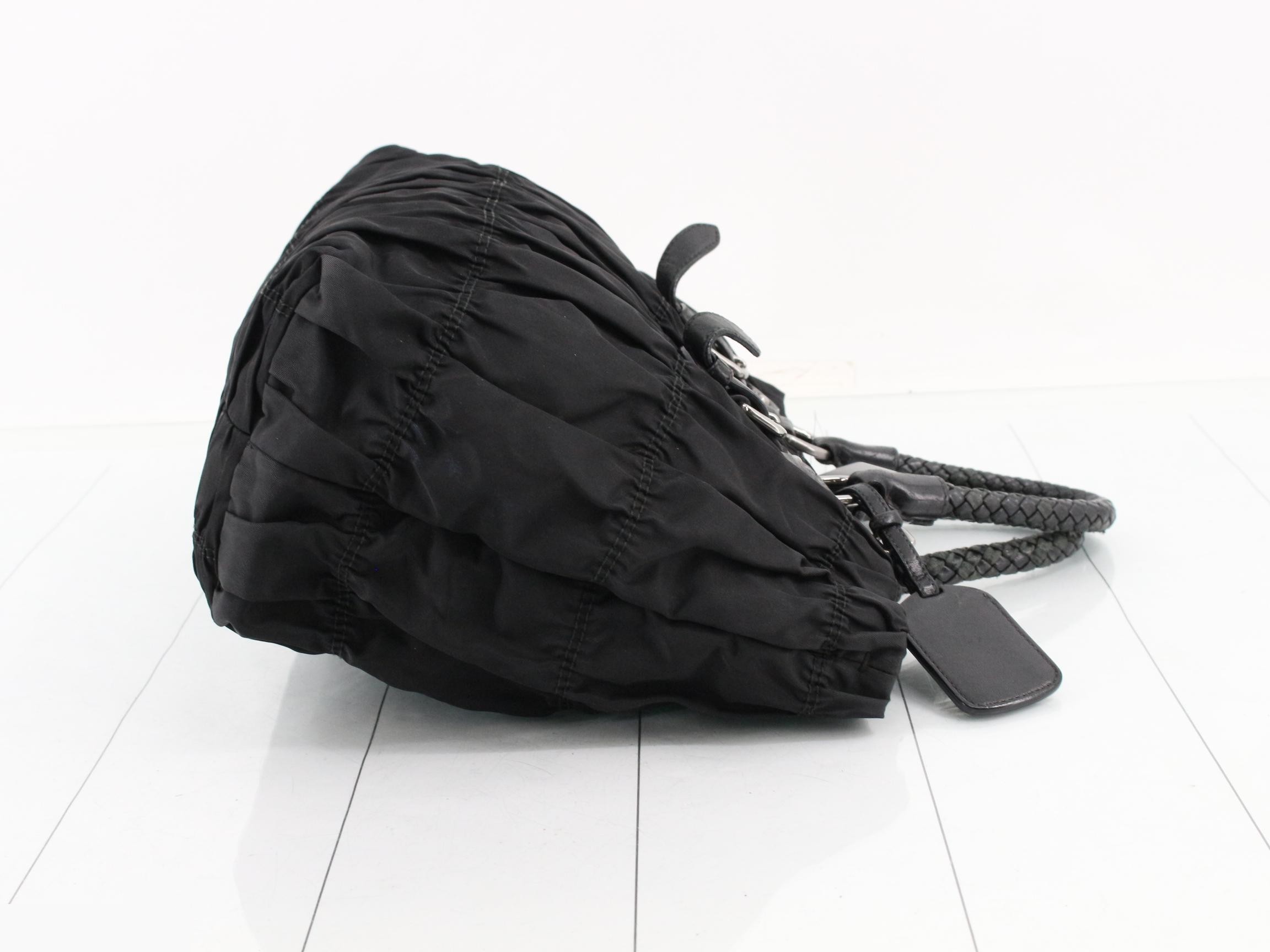 nylon leather tote bag, black — view 3