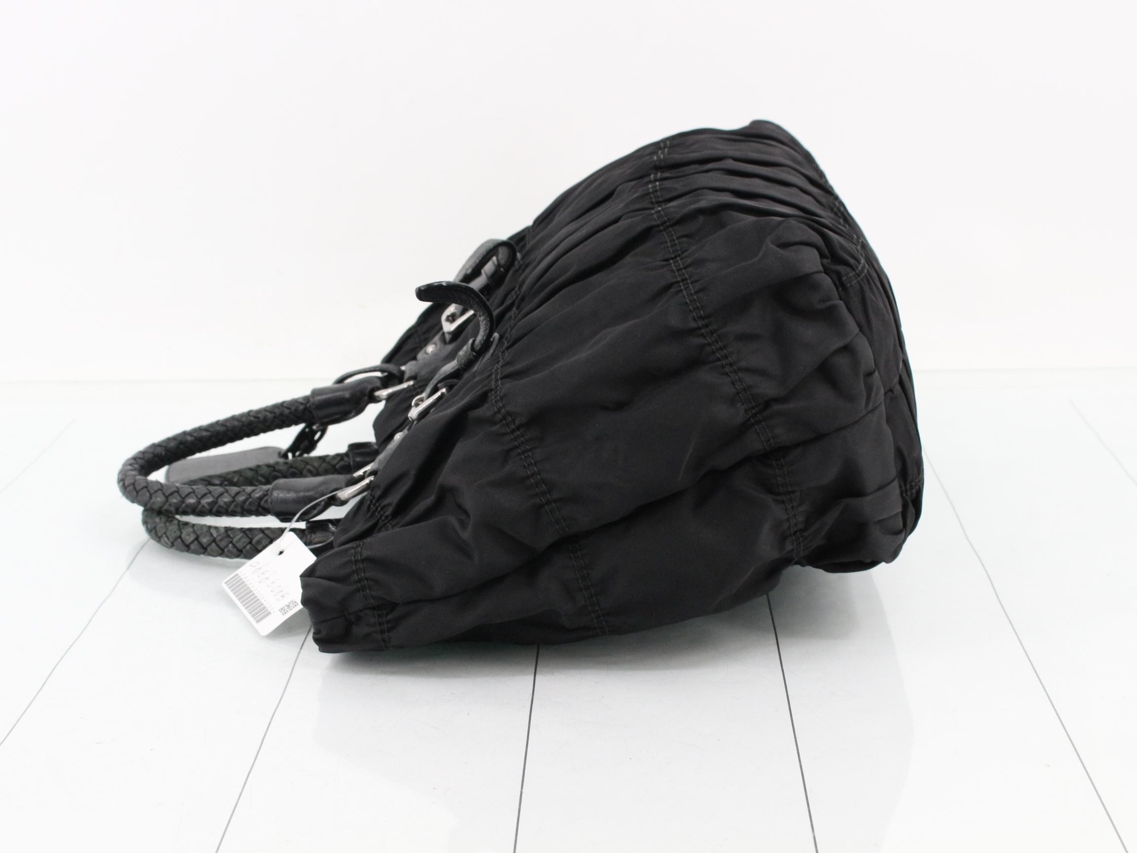 nylon leather tote bag, black — view 4