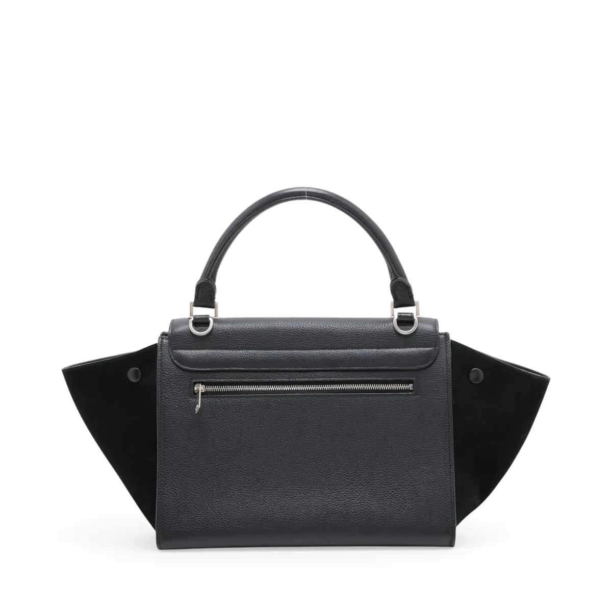 Trapeze Leather x Suede 2-Way Handbag, Black — view 2